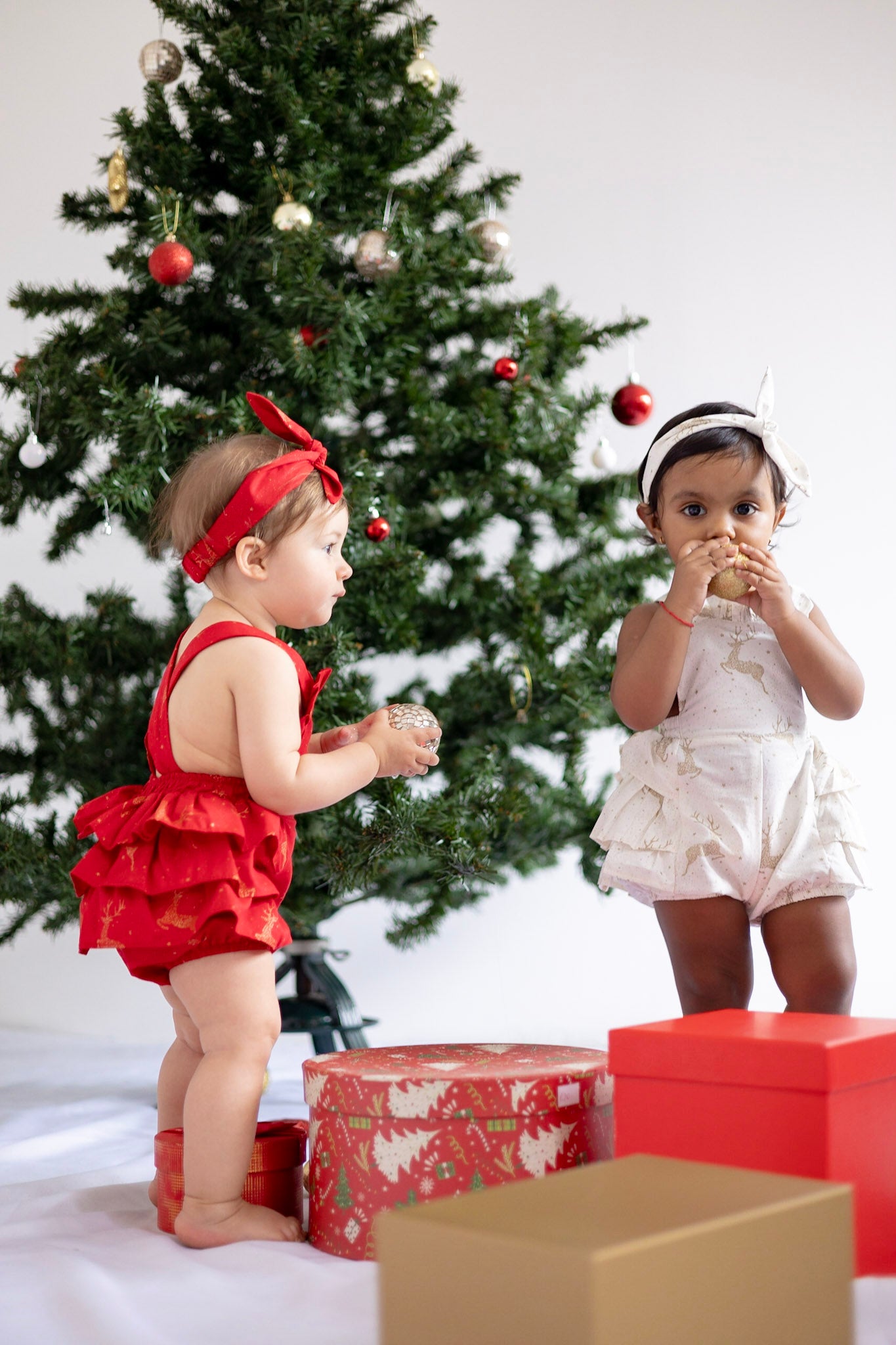 White Reindeer Frill Romper