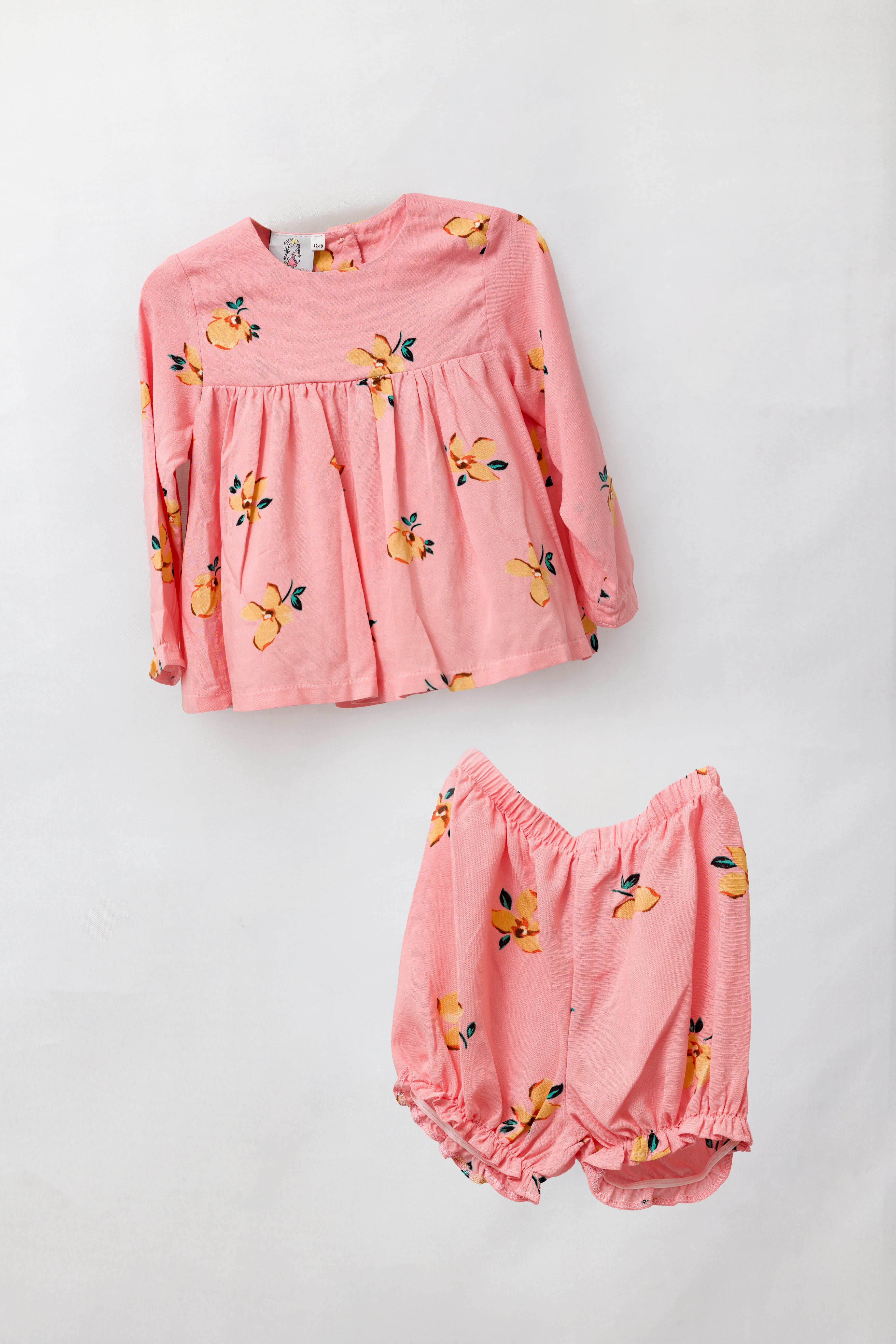 Pink/Peach Floral Top & Bloomer Set (Long Sleeve)