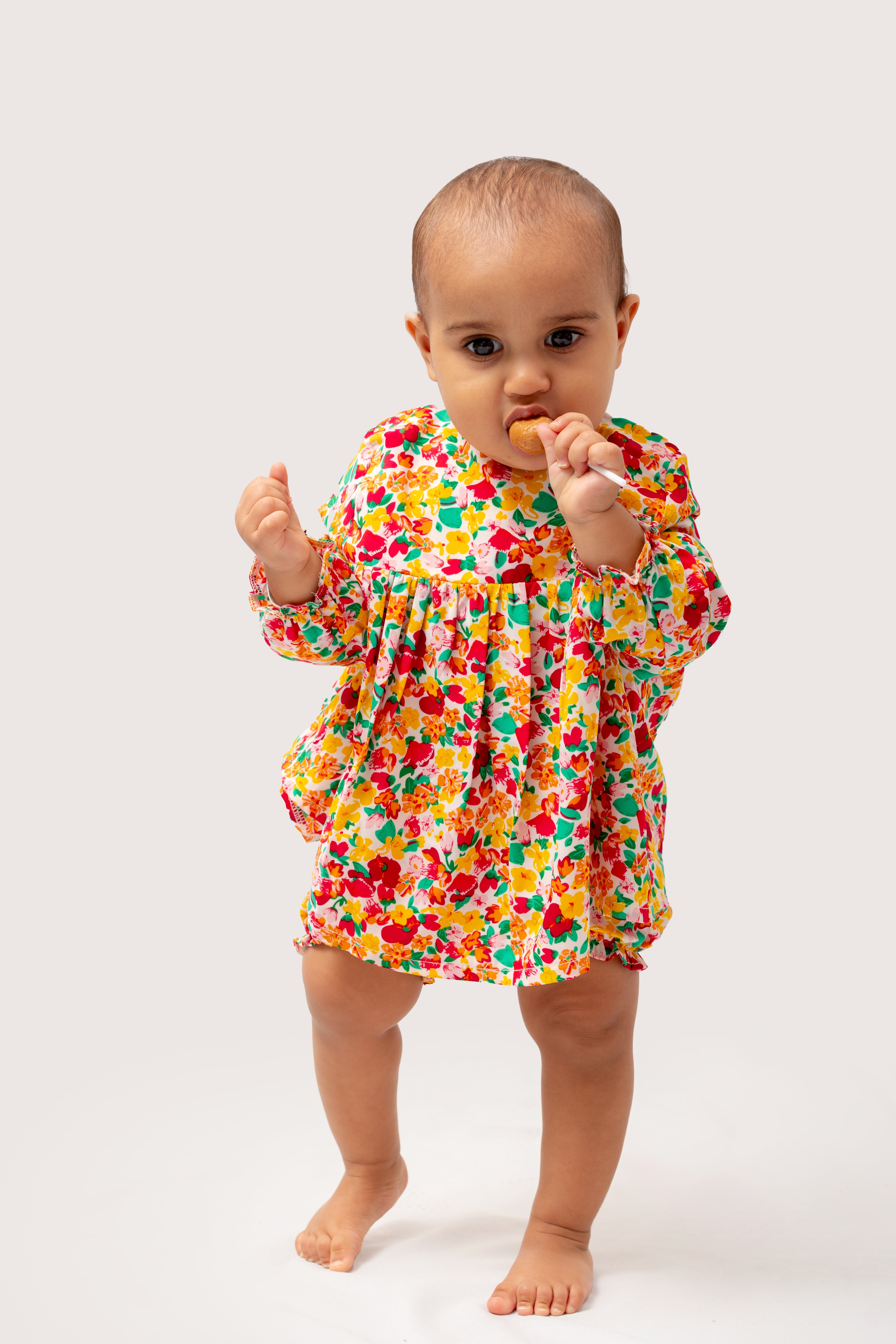 Orange & Red Floral Top & Bloomer Set (Long Sleeve)