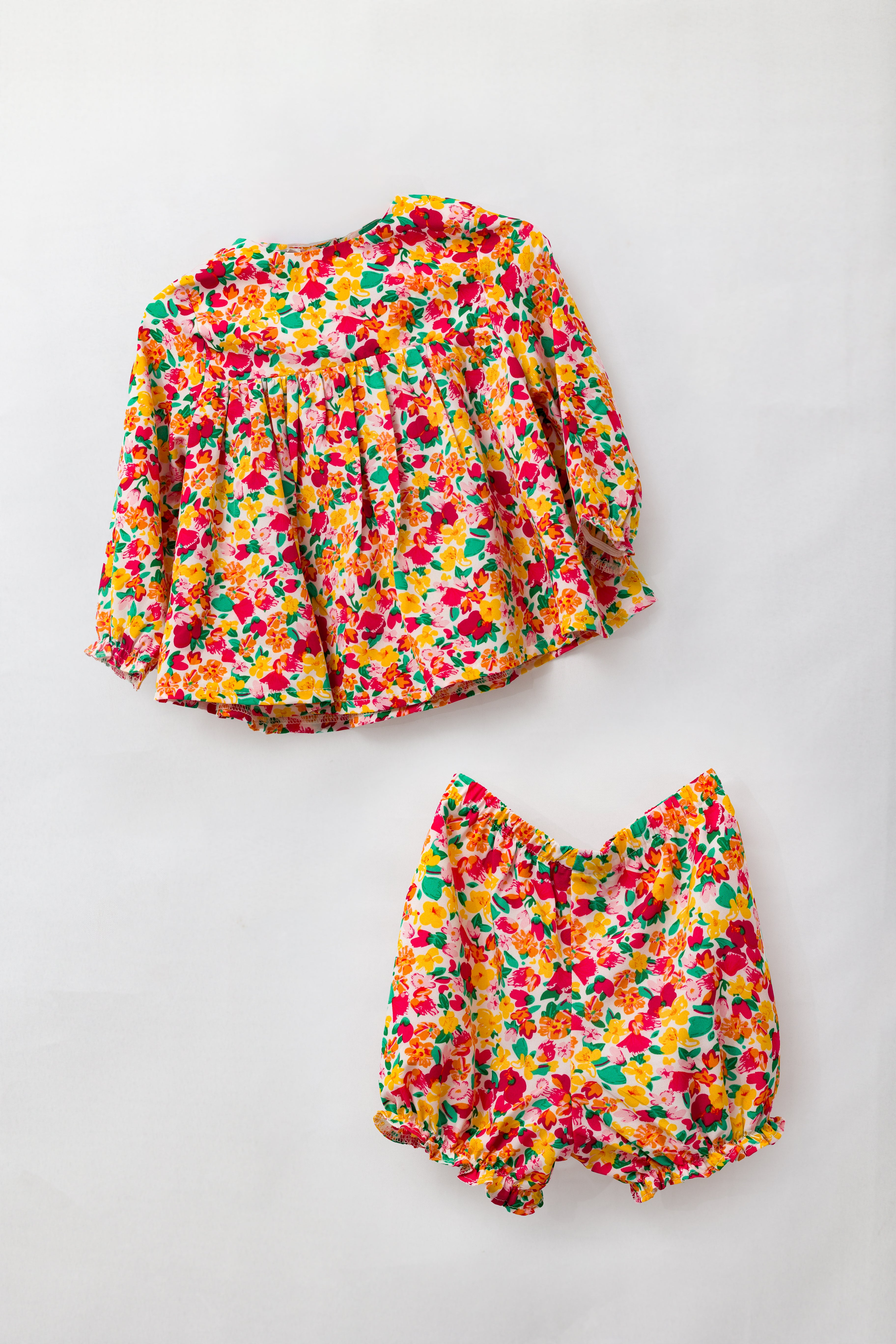Orange & Red Floral Top & Bloomer Set (Long Sleeve)
