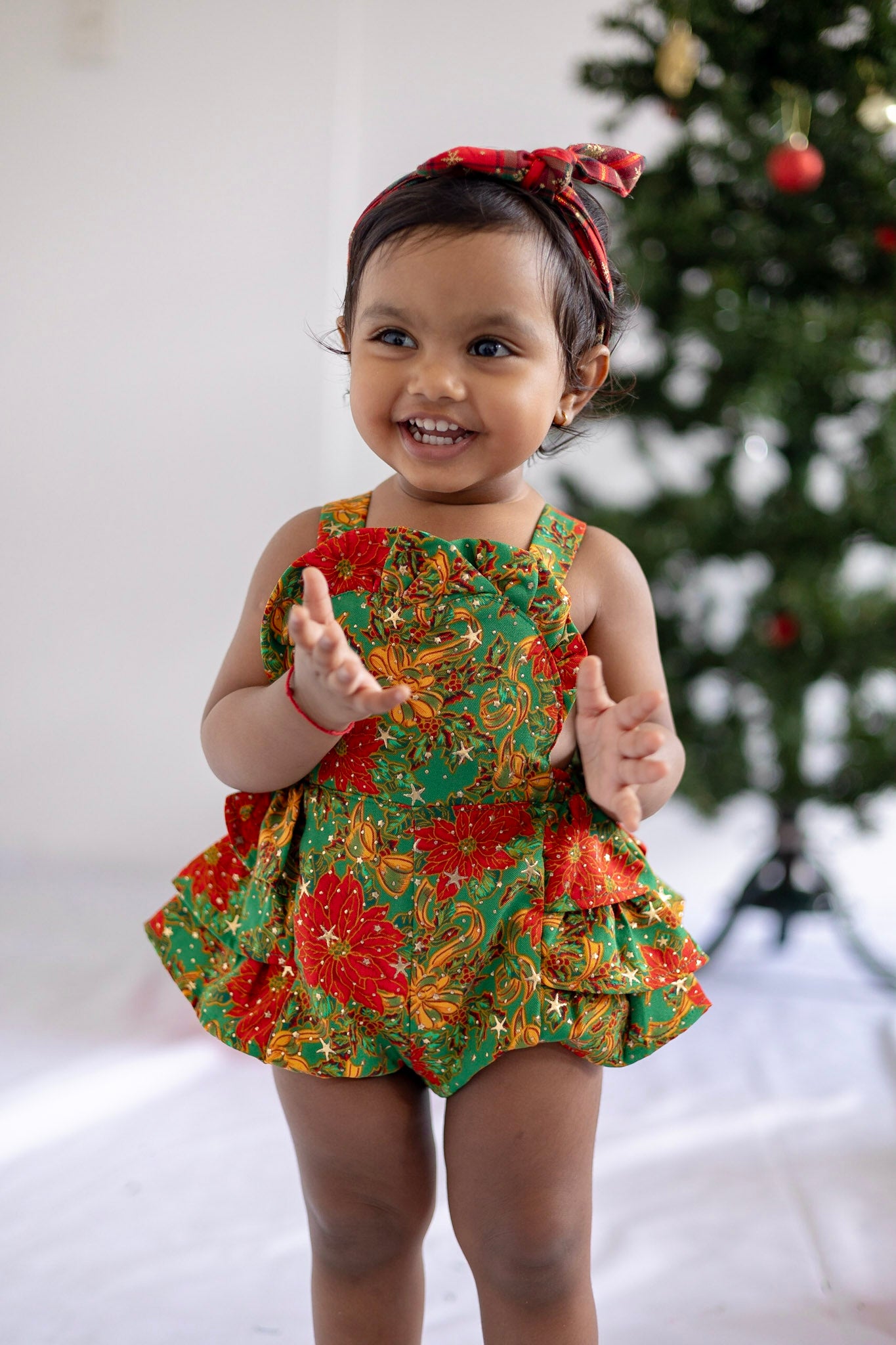 Green Mistletoe Frill Romper