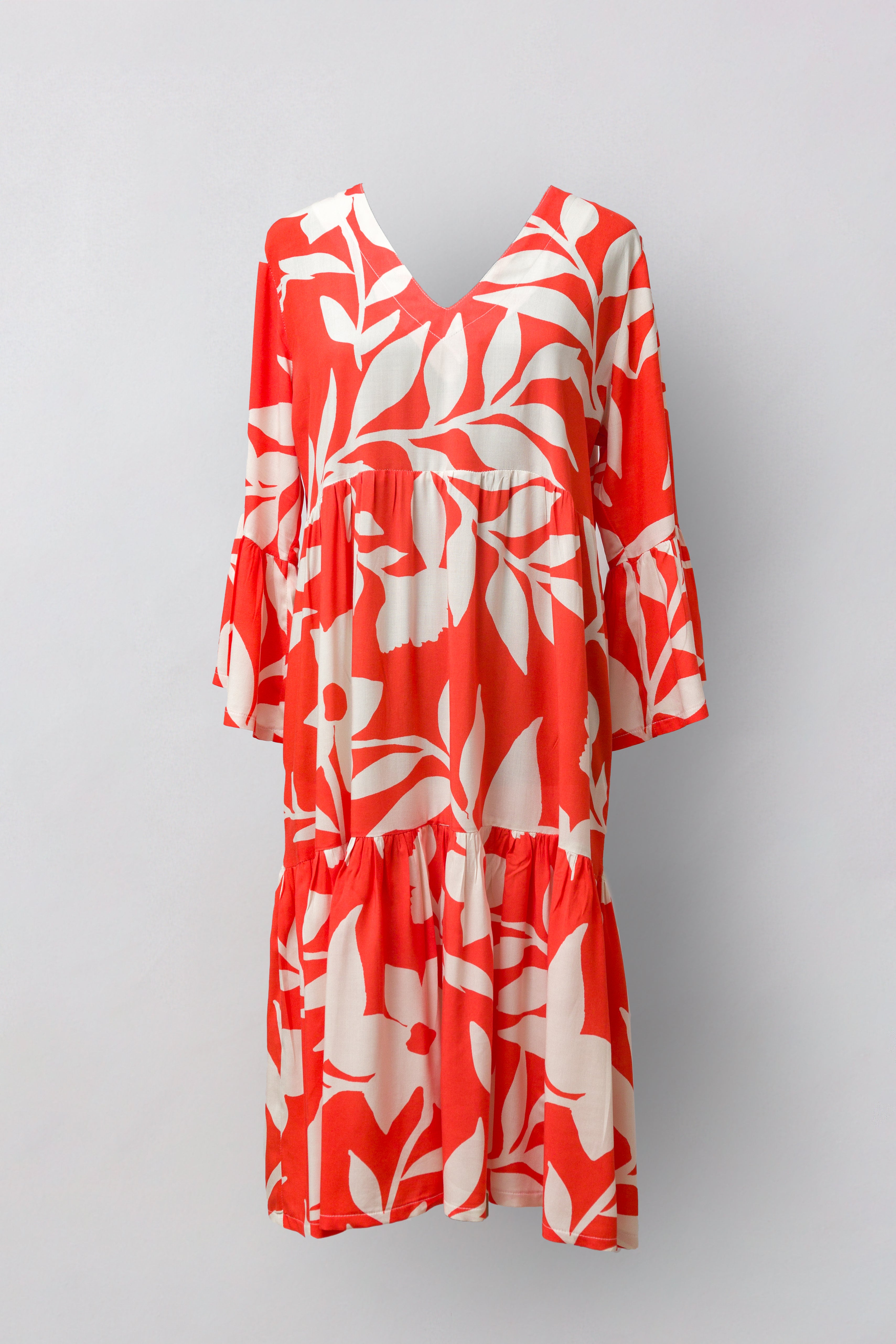 Orange & White Floral Ladies Tier Dress