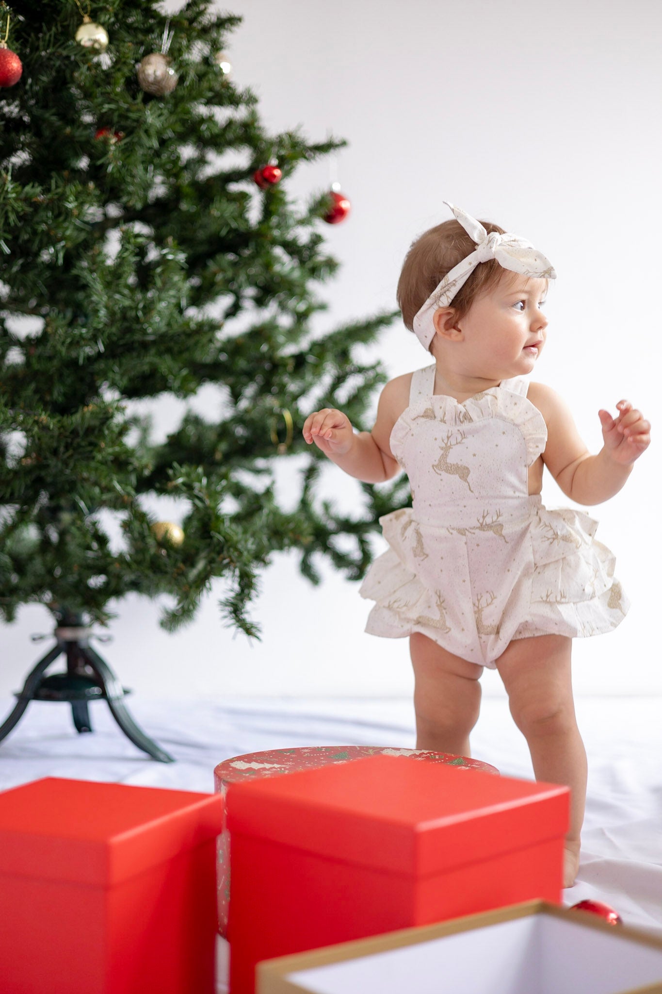 White Reindeer Frill Romper