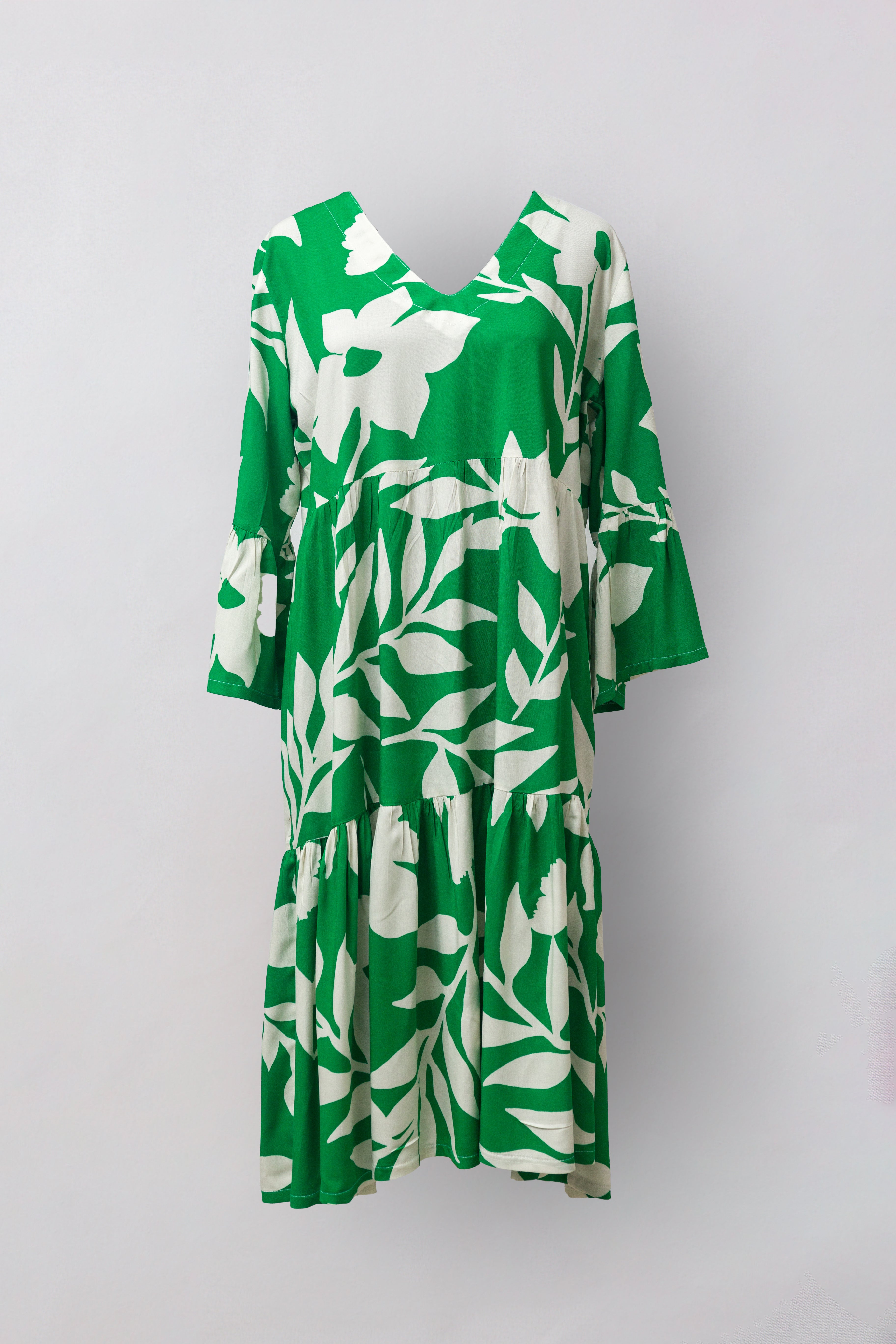 Green & White Floral Ladies Tier Dress