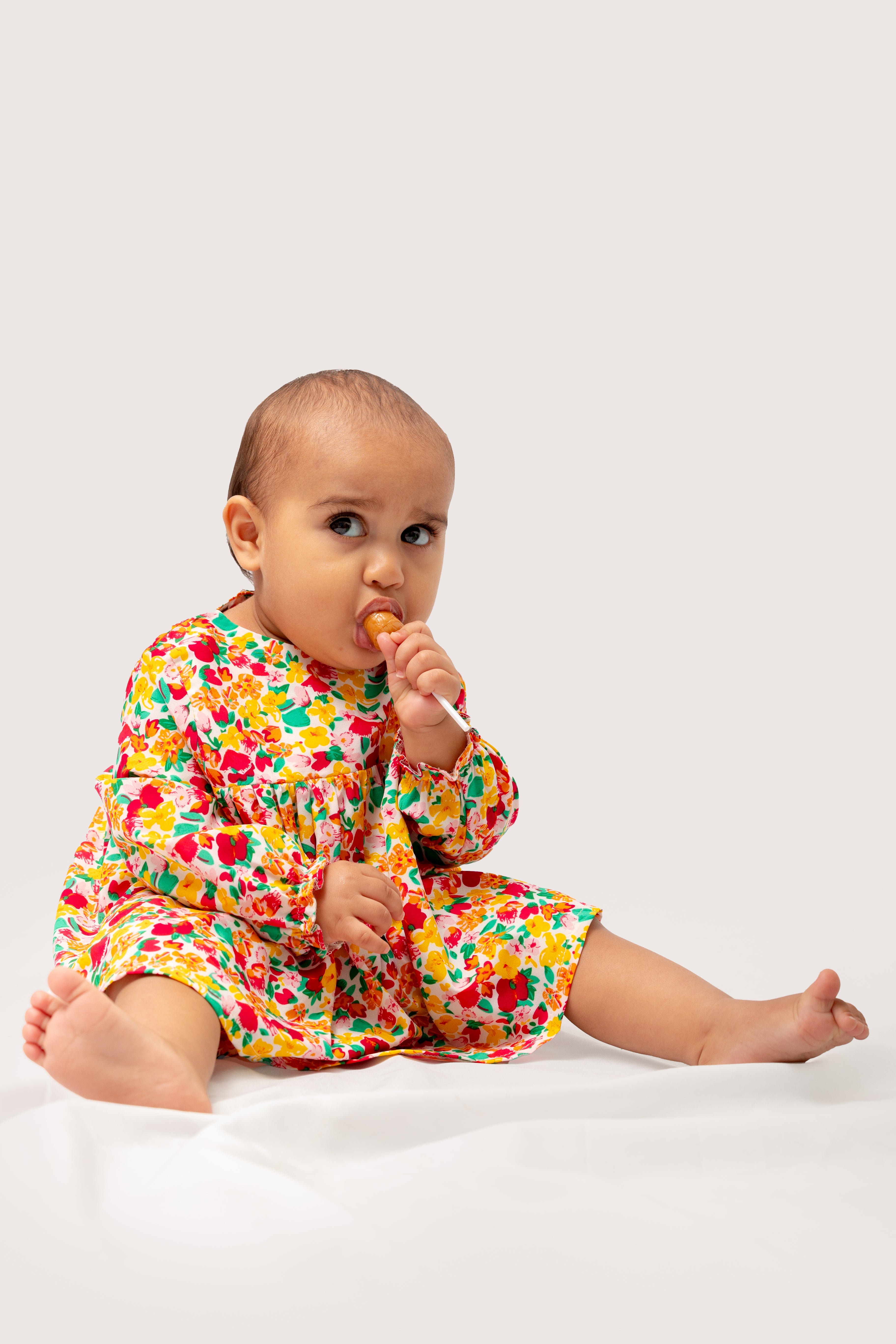 Orange & Red Floral Top & Bloomer Set (Long Sleeve)