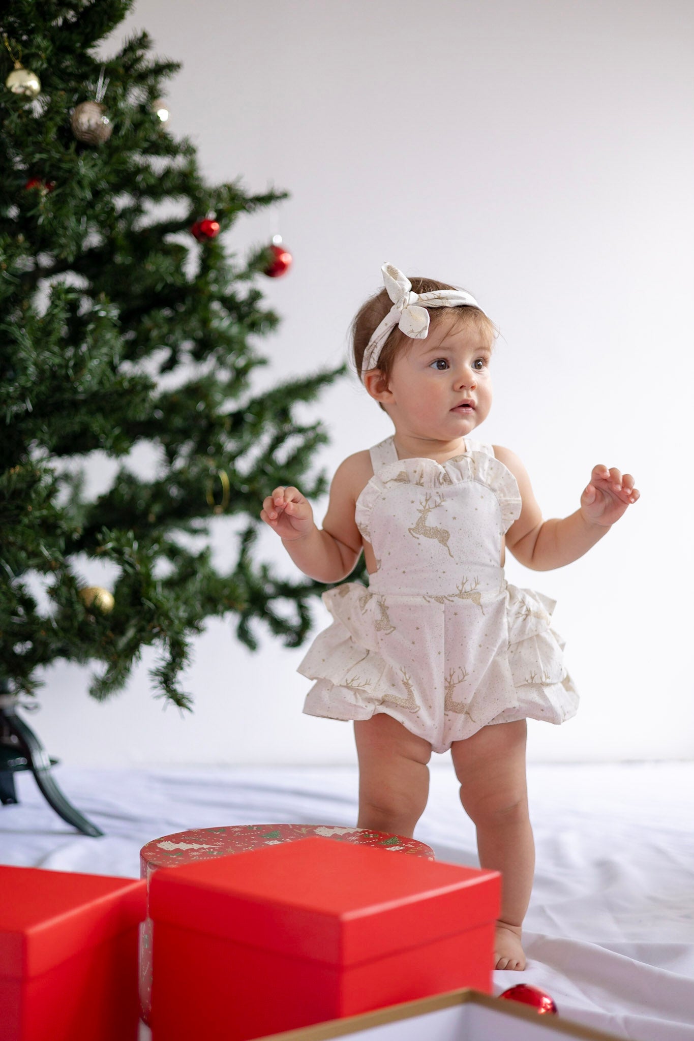 White Reindeer Frill Romper