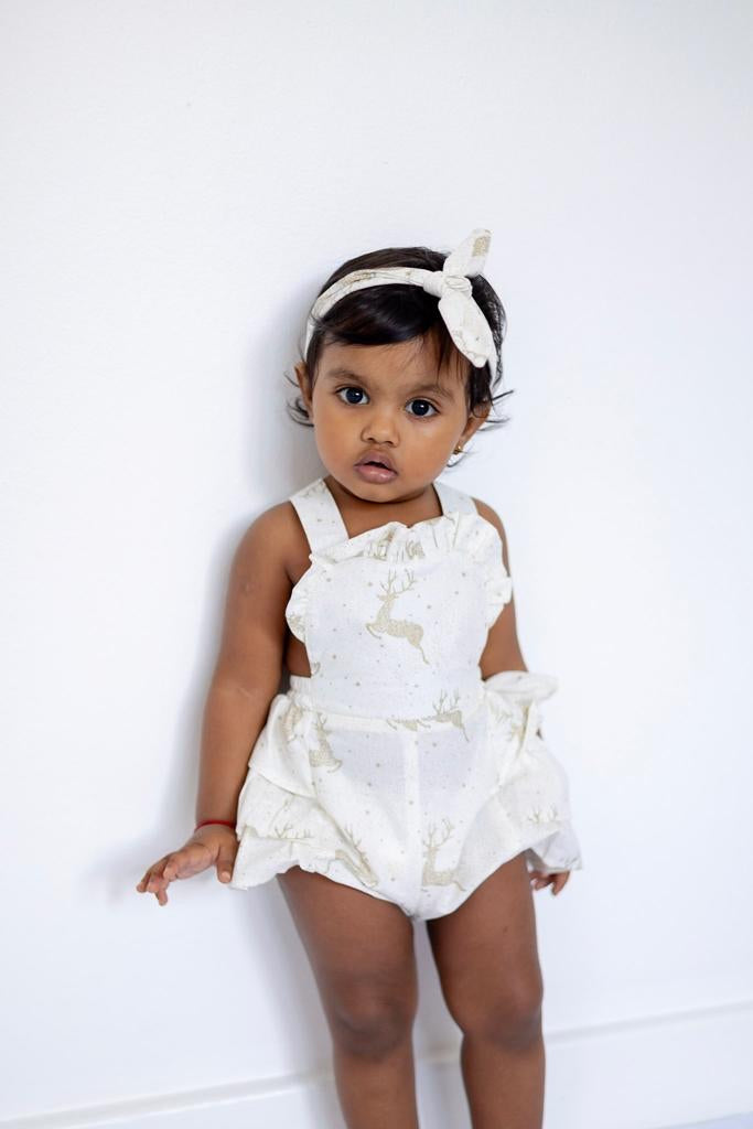 White Reindeer Frill Romper