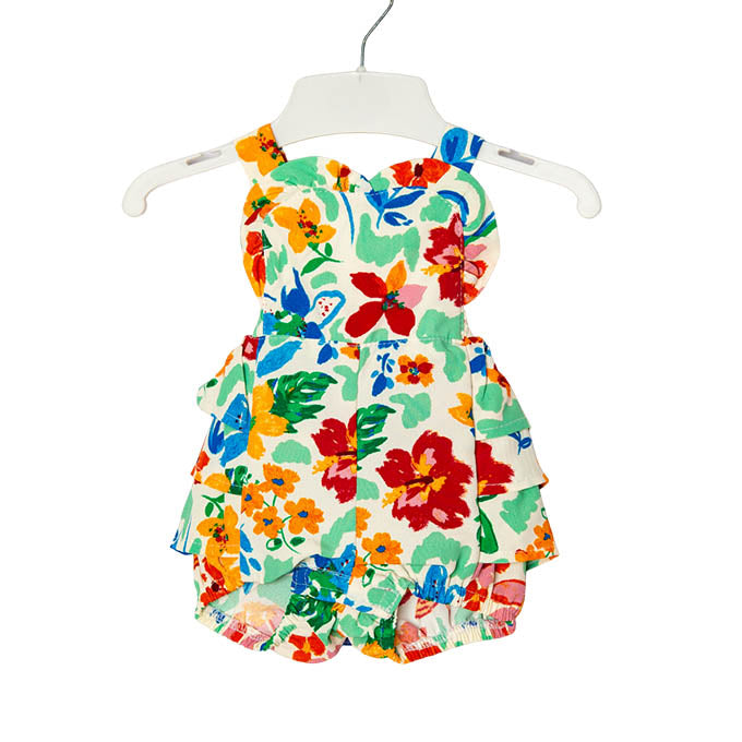 Green Floral Frill Romper