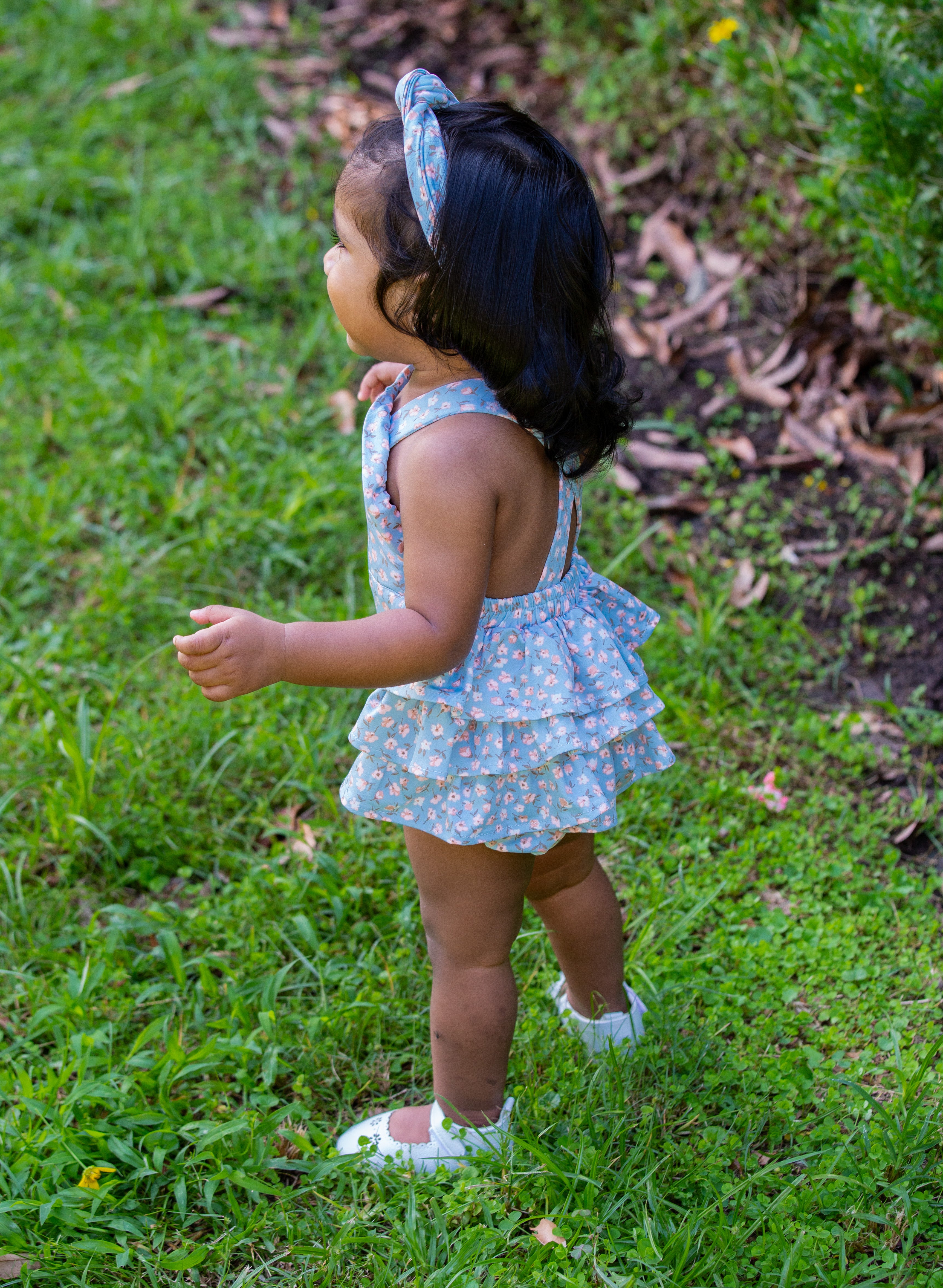 Pastel Blue Floral Frill Romper