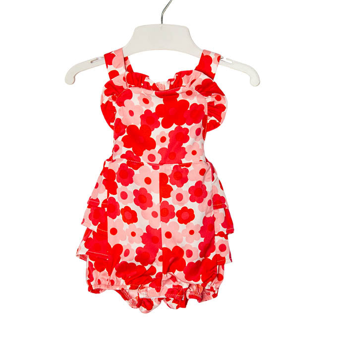 Pink & Red Poppy Frill Romper