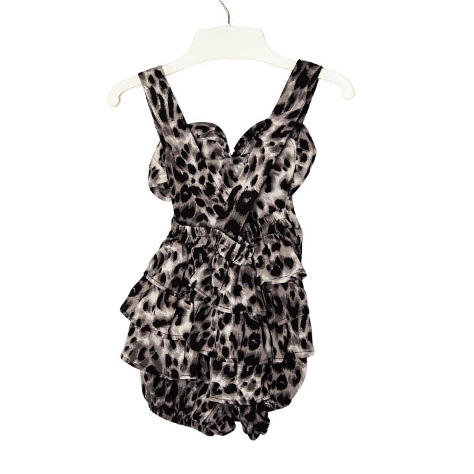 Grey Leopard Print Frill Romper