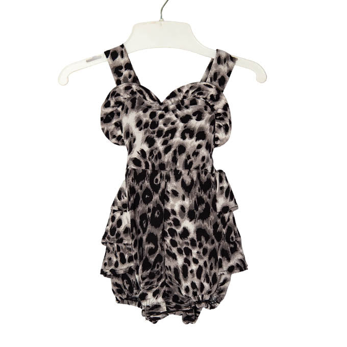 Grey Leopard Print Frill Romper