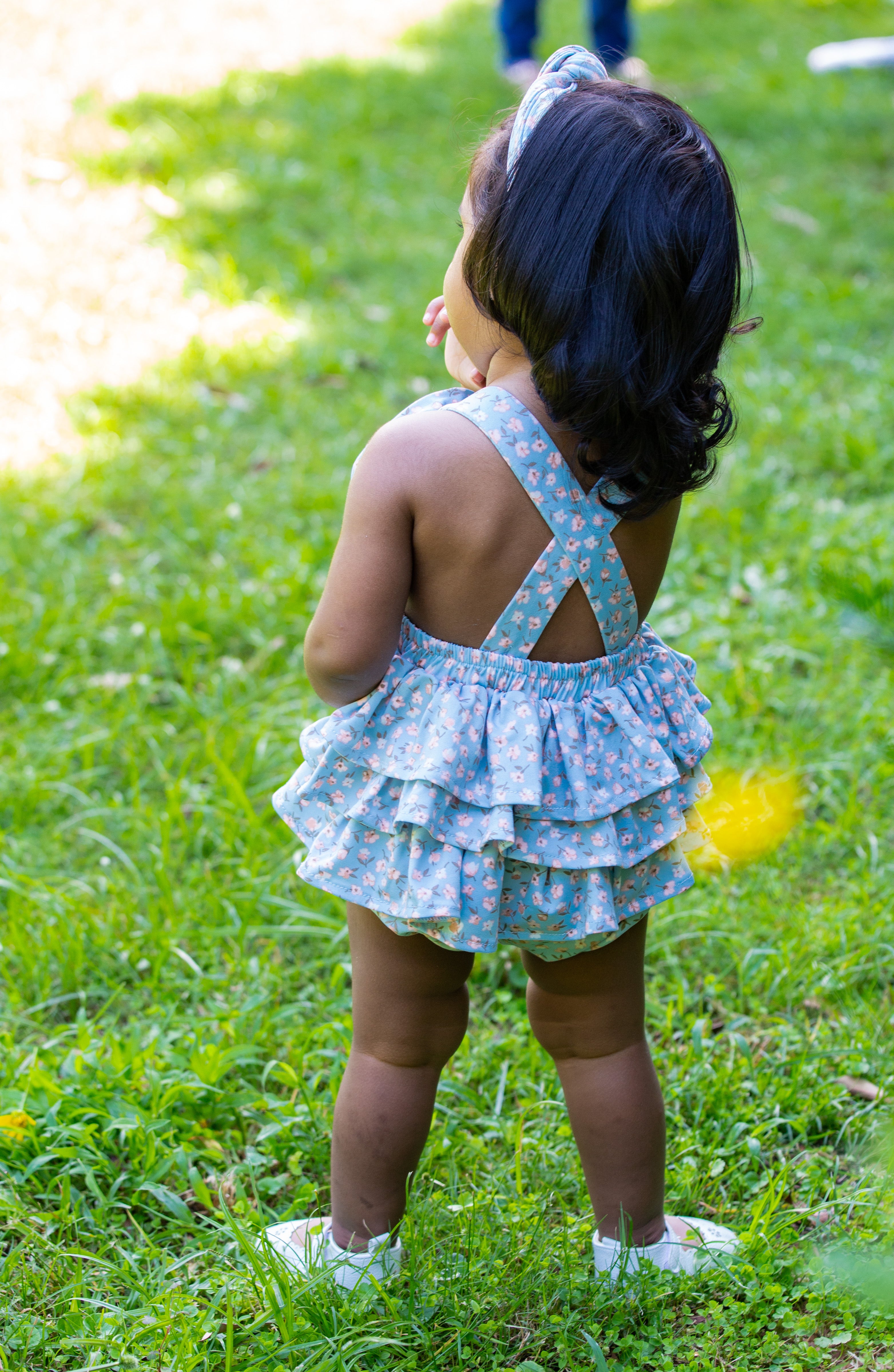 Pastel Blue Floral Frill Romper