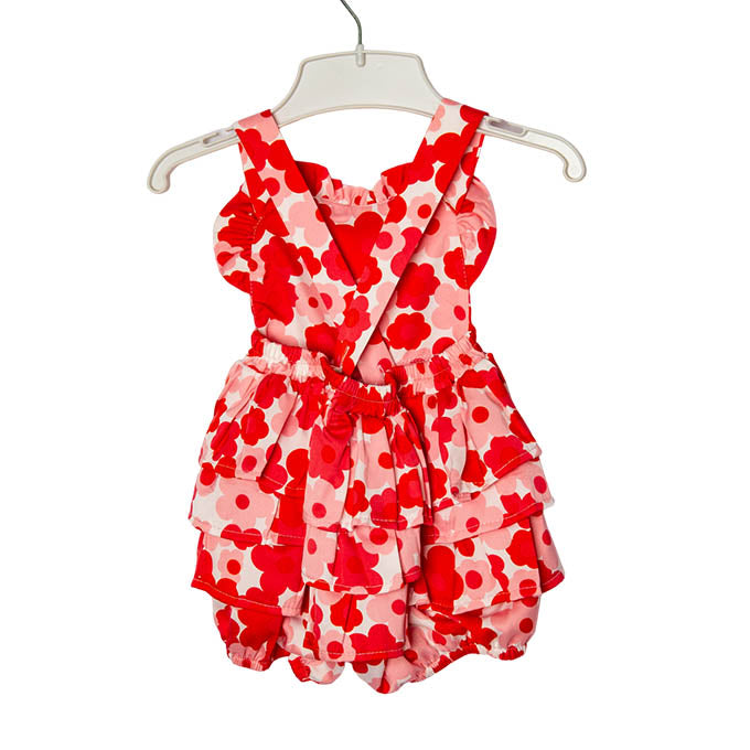 Pink & Red Poppy Frill Romper
