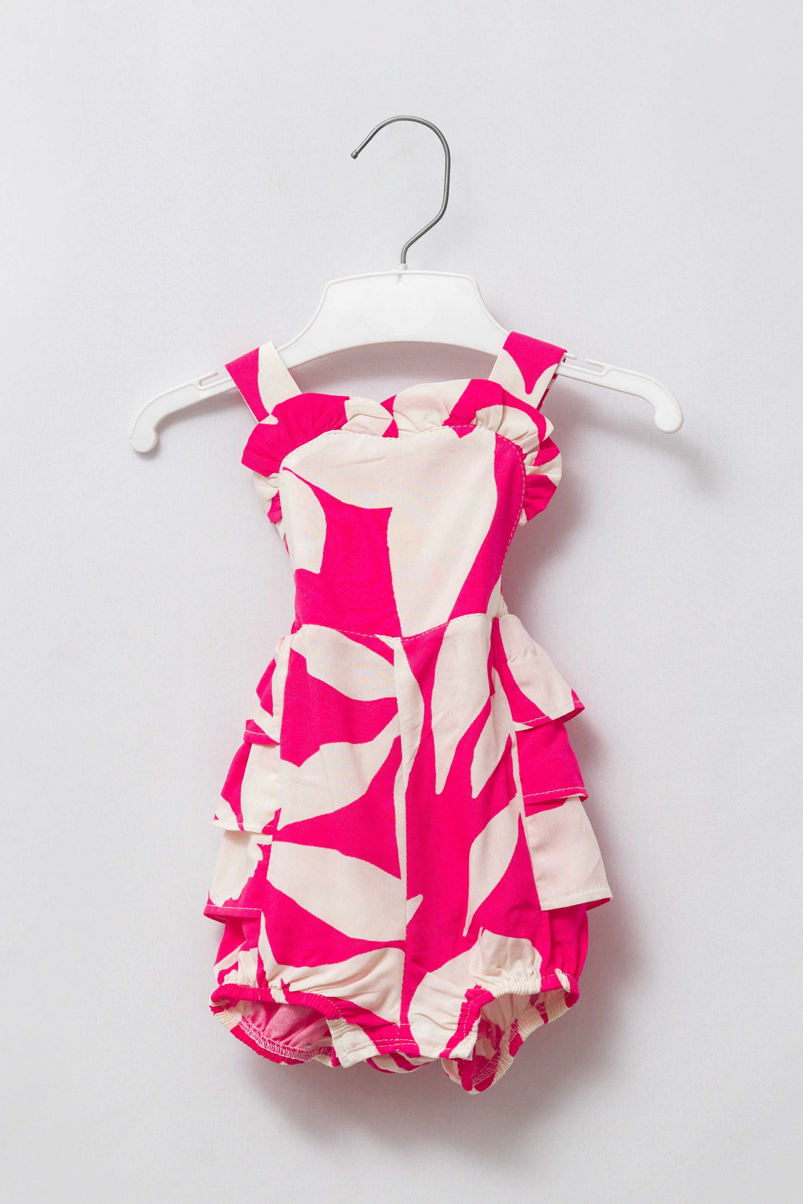 Pink & White Floral Frill Romper