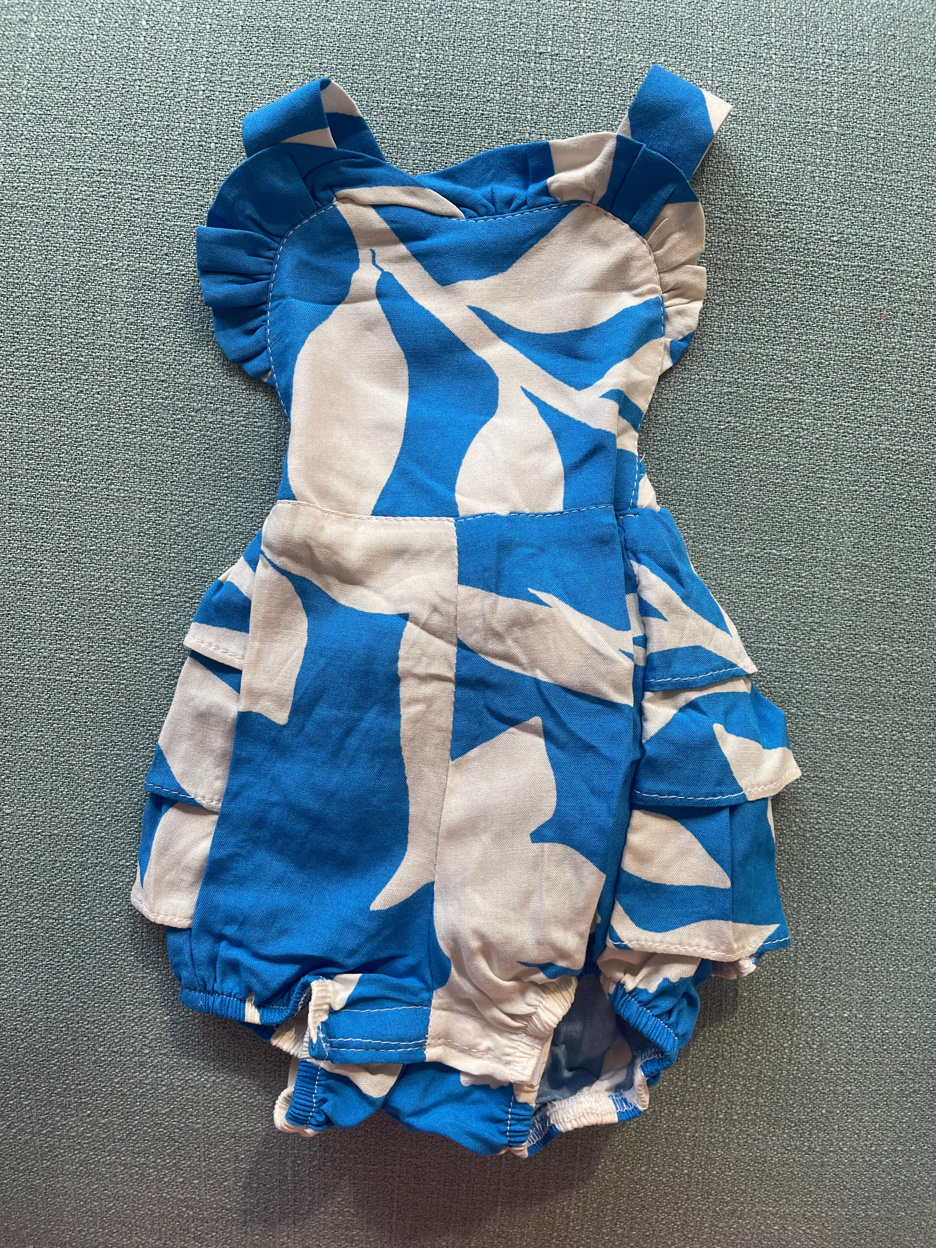 Blue & White Floral Frill Romper