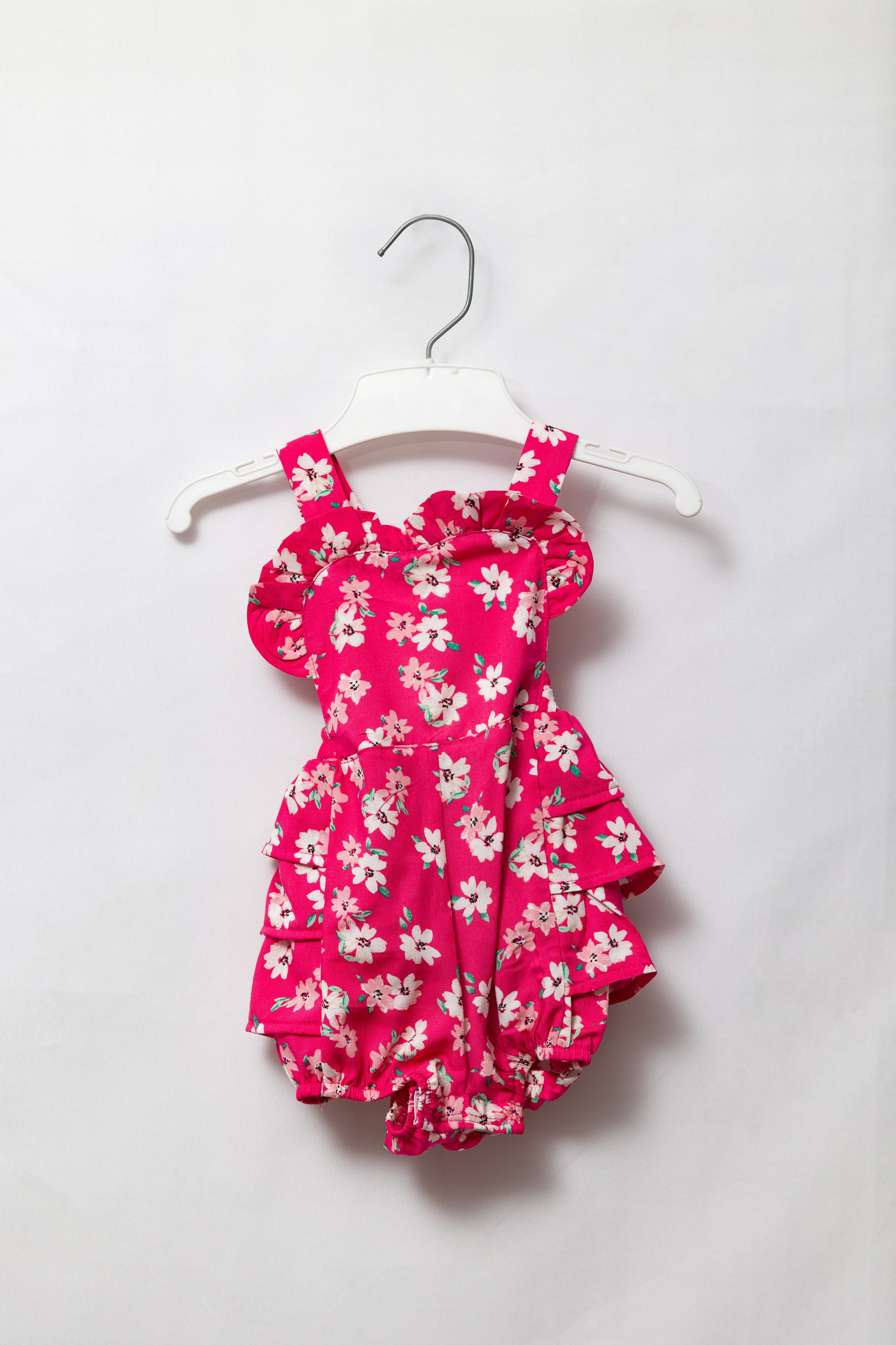 Bright Pink Floral Frill Romper