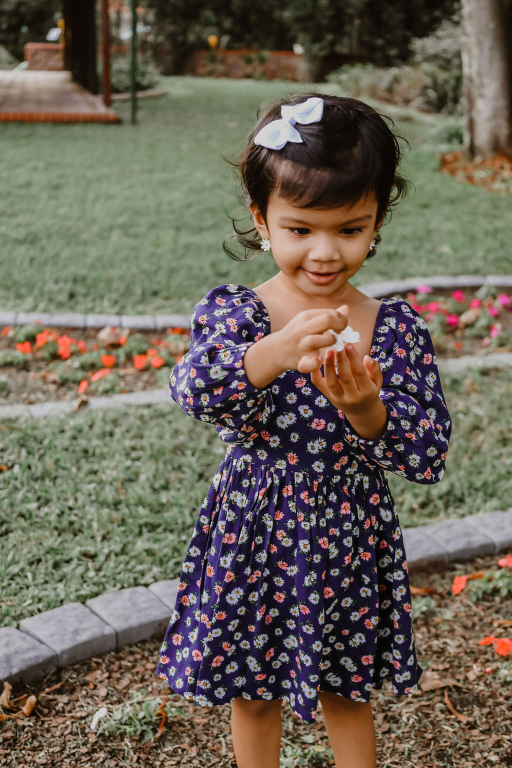 Navy Floral Long Sleeve Babydoll Dress