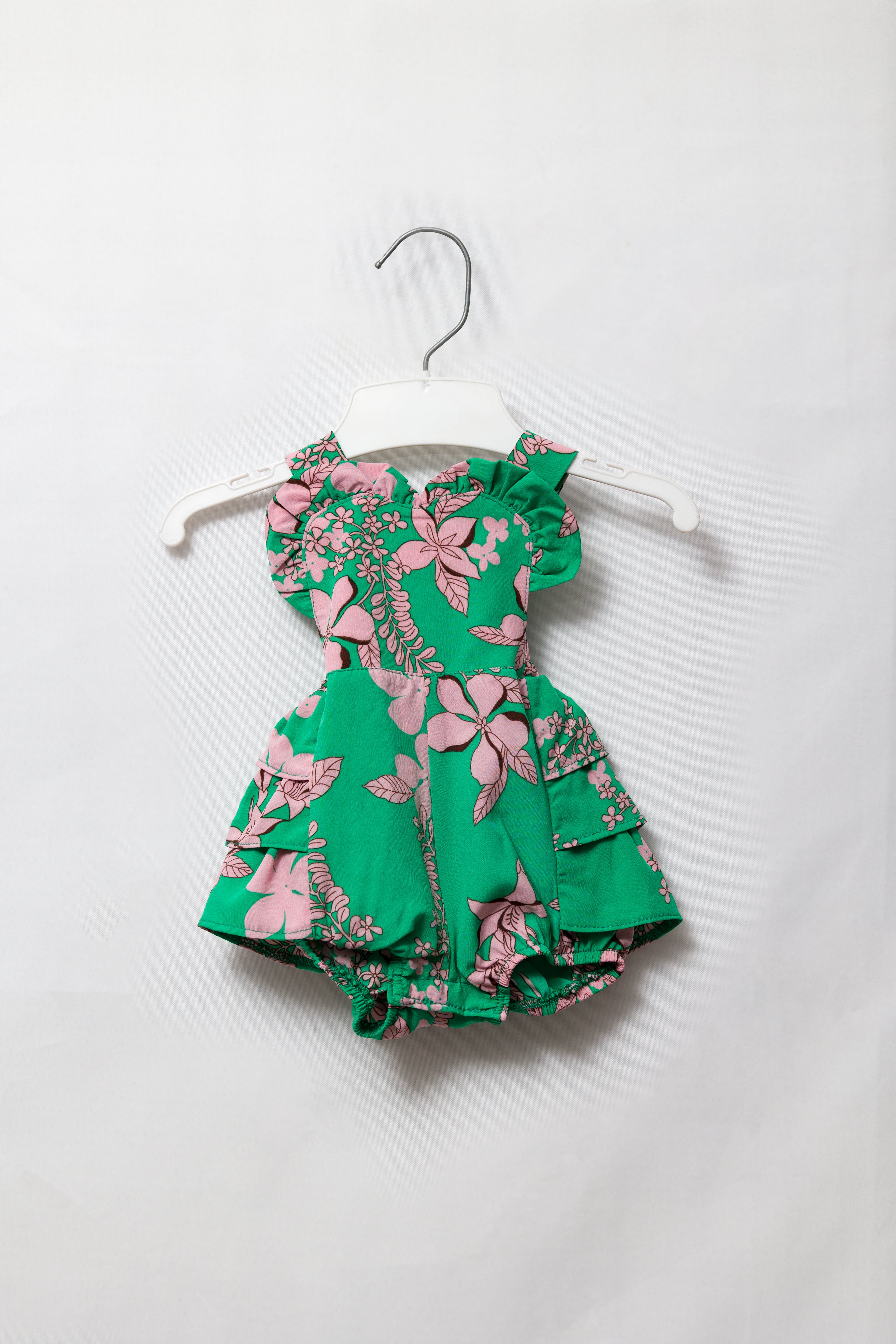 Green & Pink Floral Frill Romper