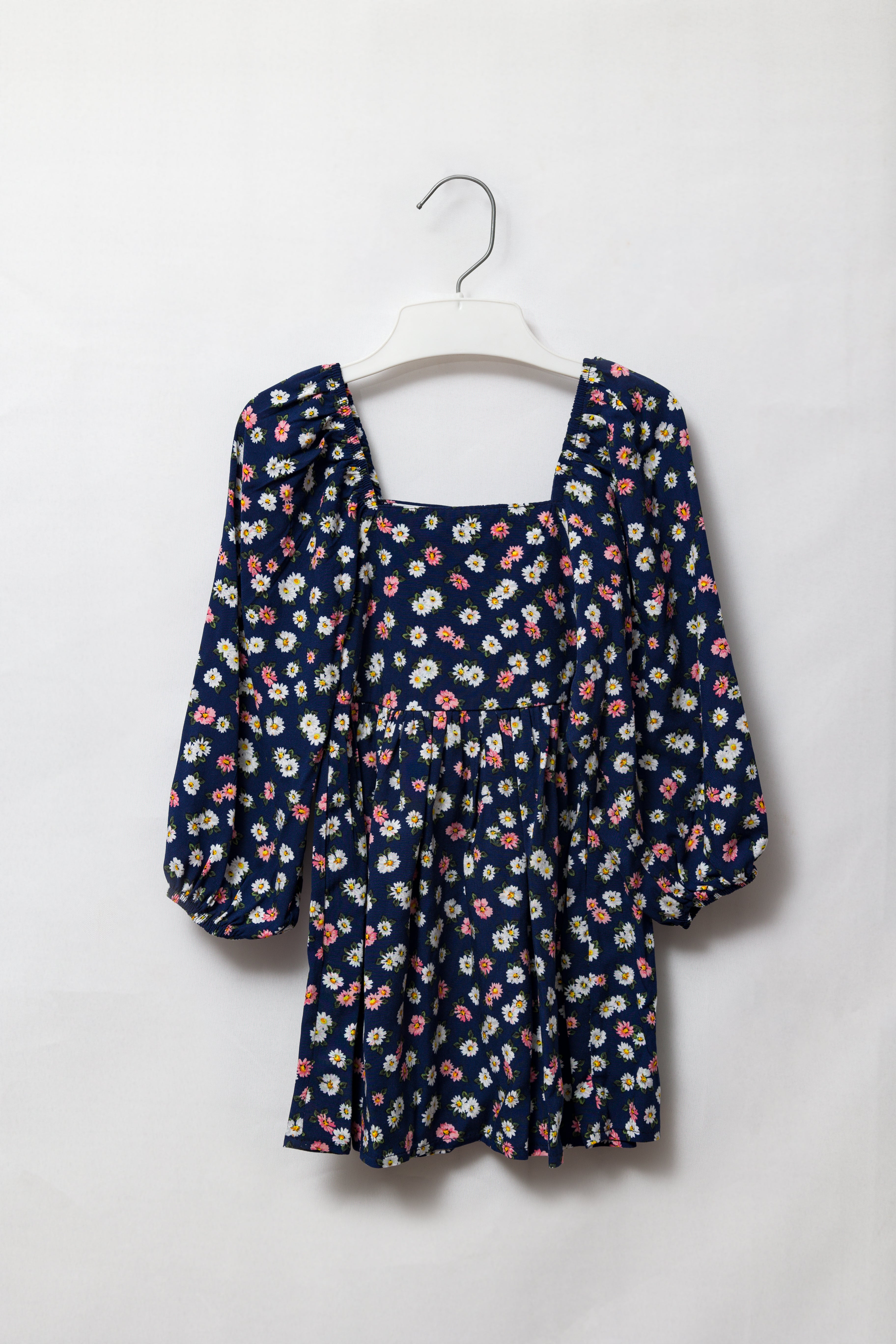 Navy Floral Long Sleeve Babydoll Dress