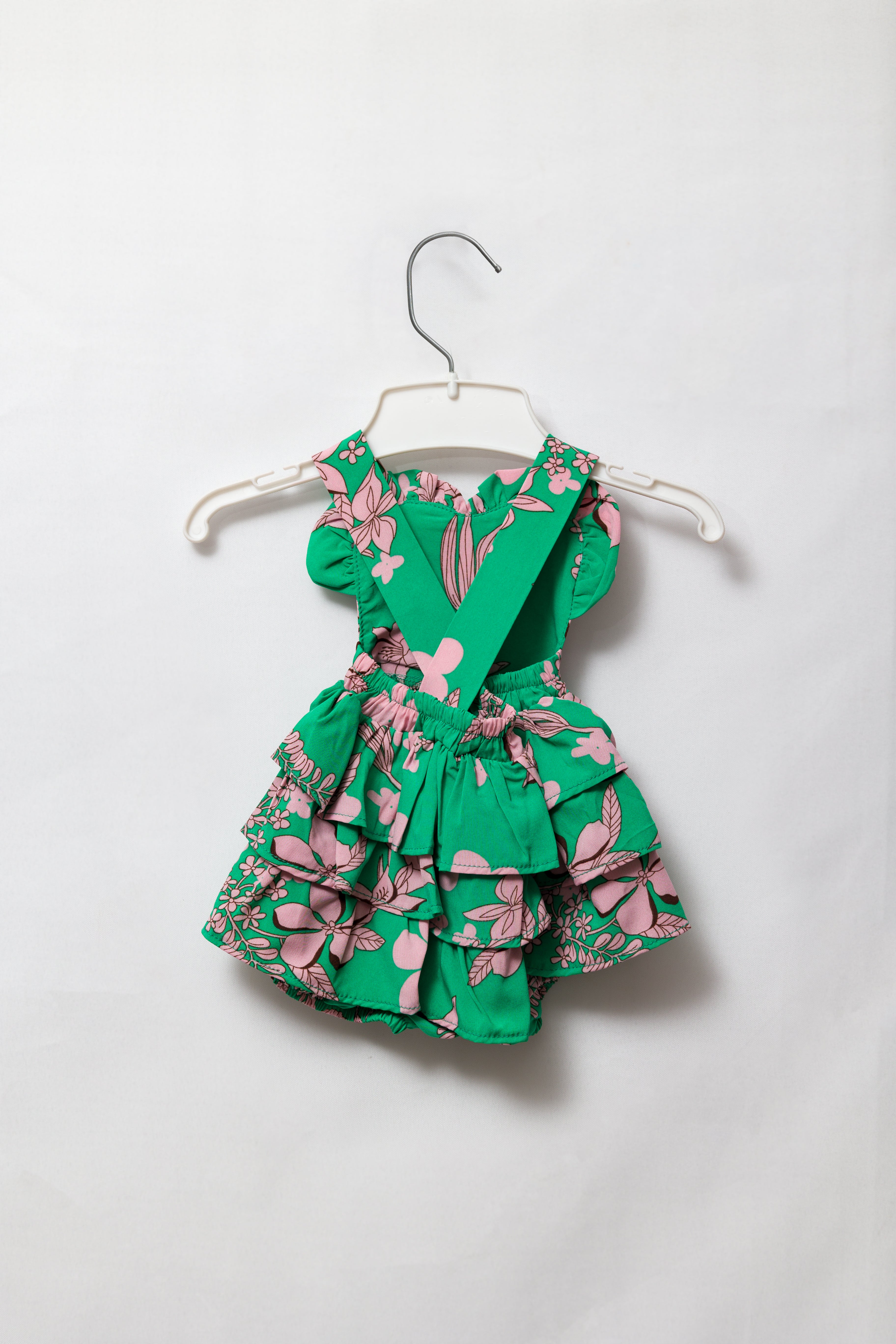 Green & Pink Floral Frill Romper