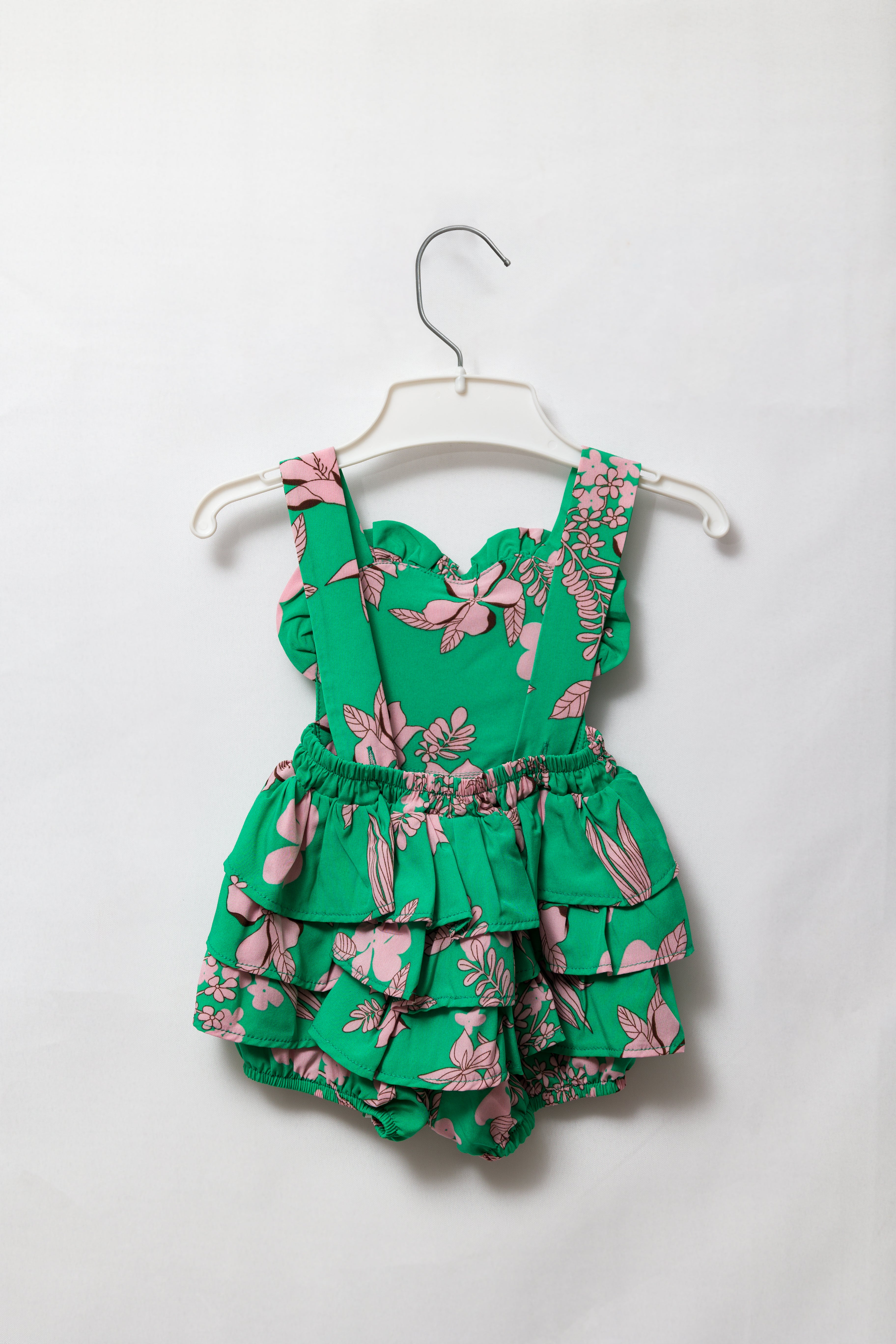 Green & Pink Floral Frill Romper