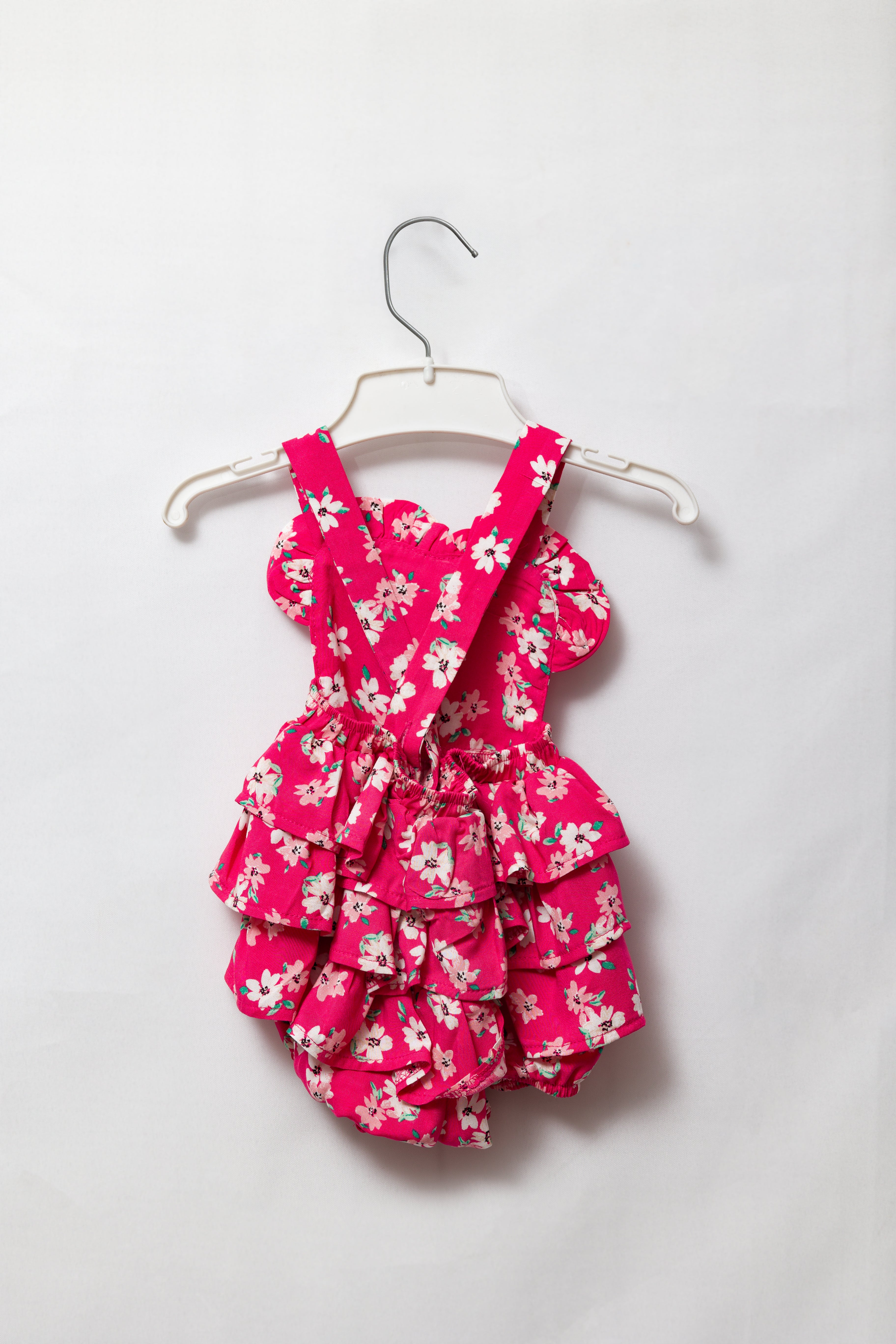 Bright Pink Floral Frill Romper