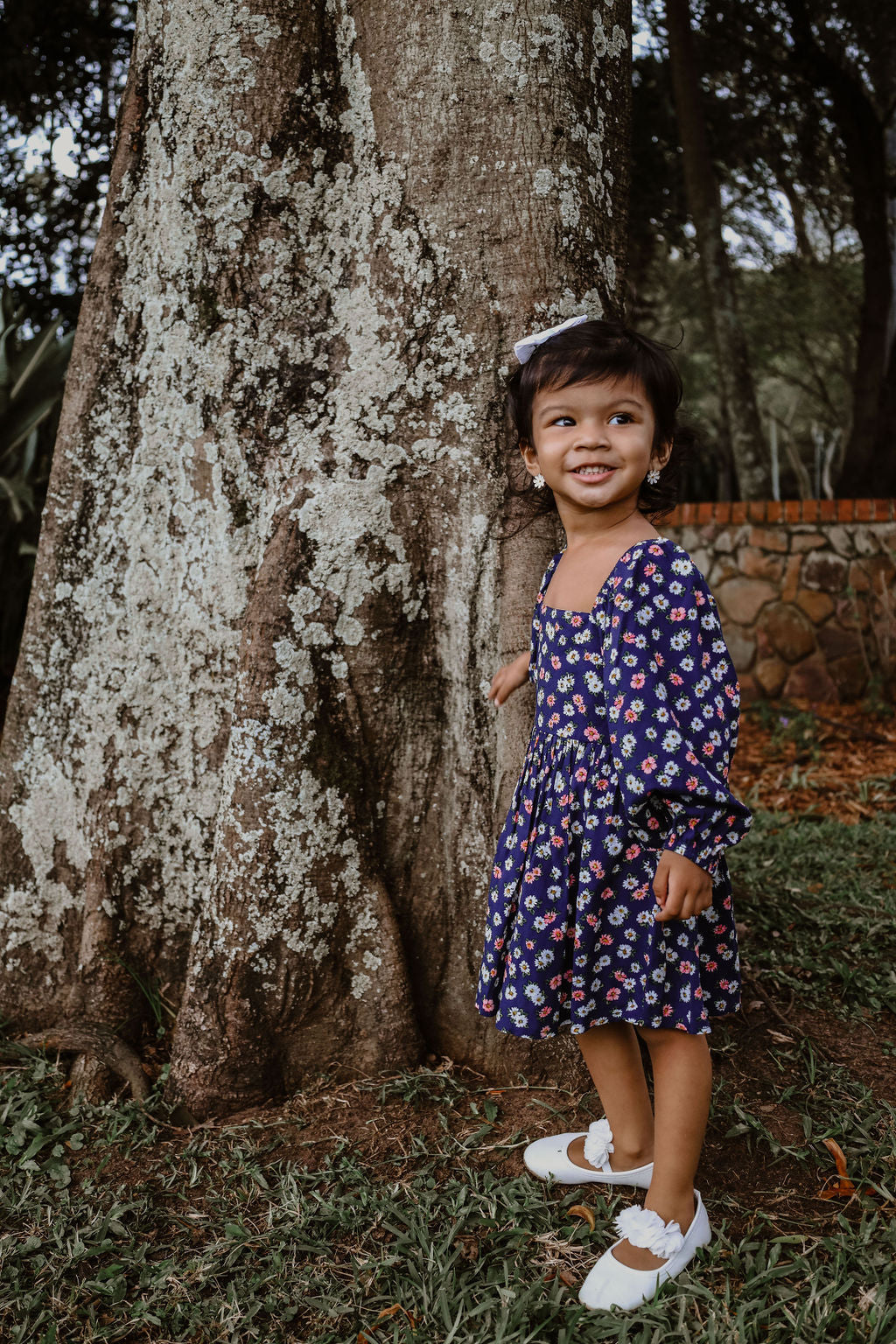 Navy Floral Long Sleeve Babydoll Dress