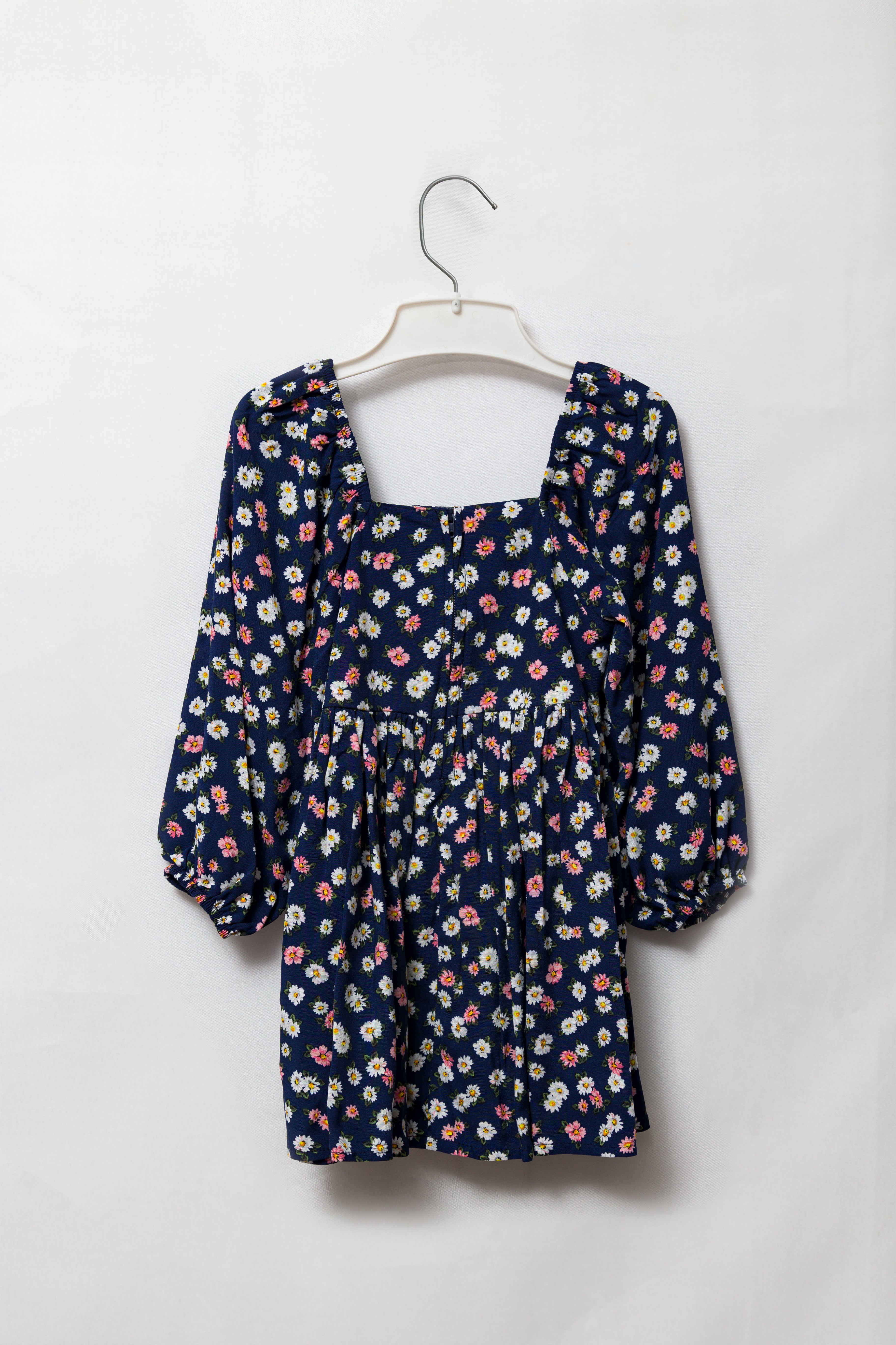 Navy Floral Long Sleeve Babydoll Dress