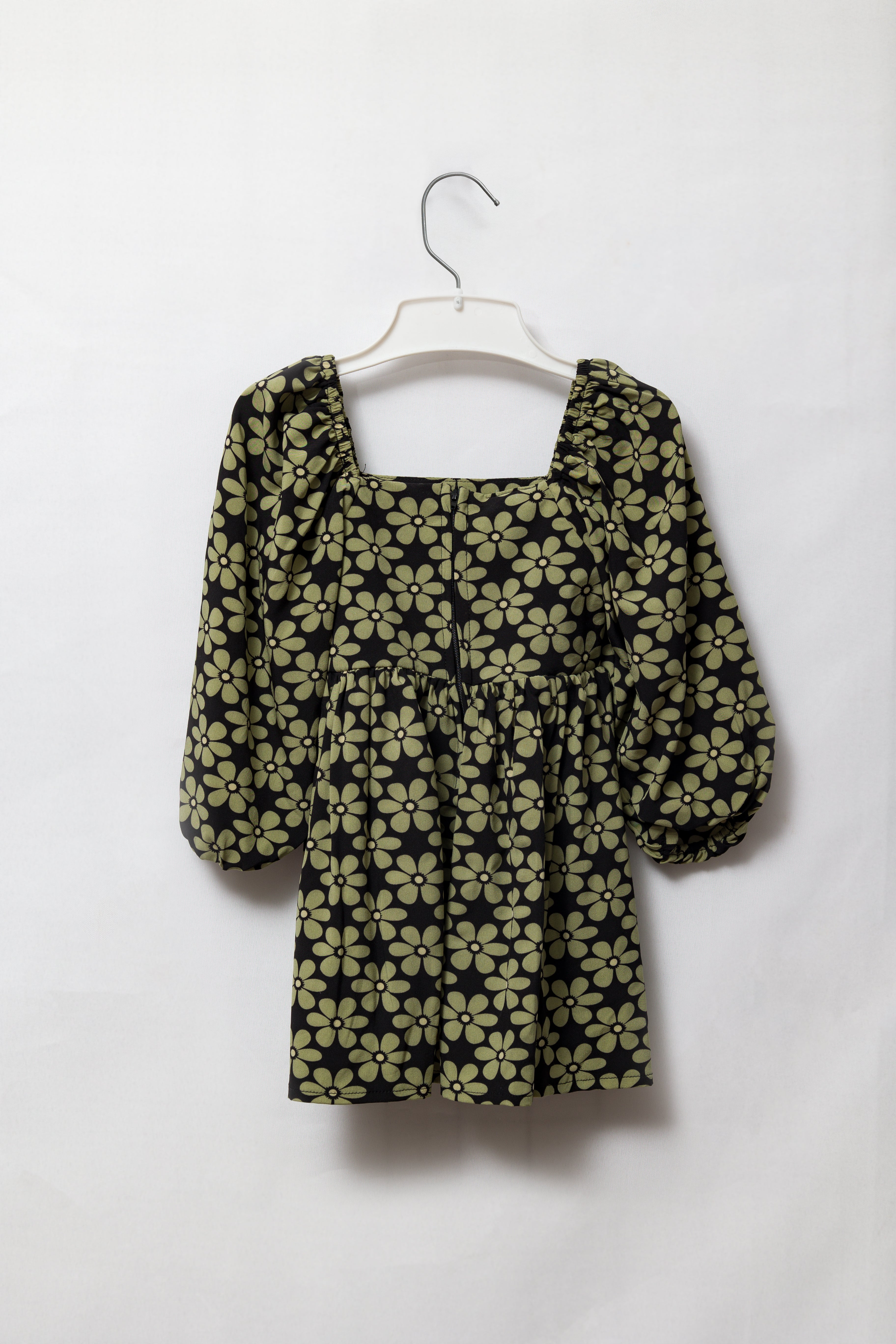Green Daisy Long Sleeve Babydoll Dress