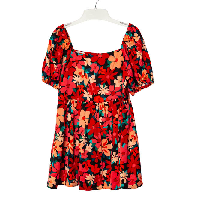 Red Floral Babydoll Dress
