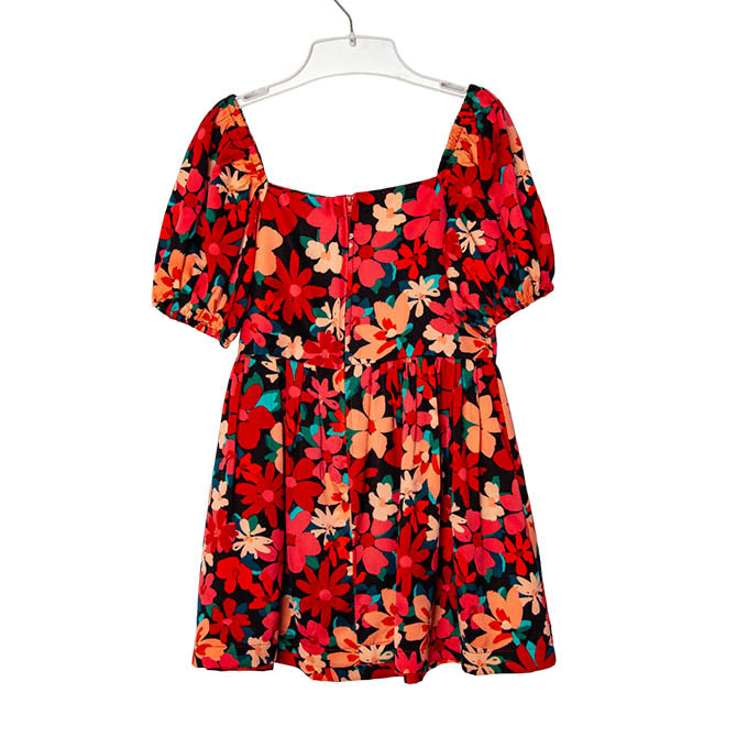 Red Floral Babydoll Dress