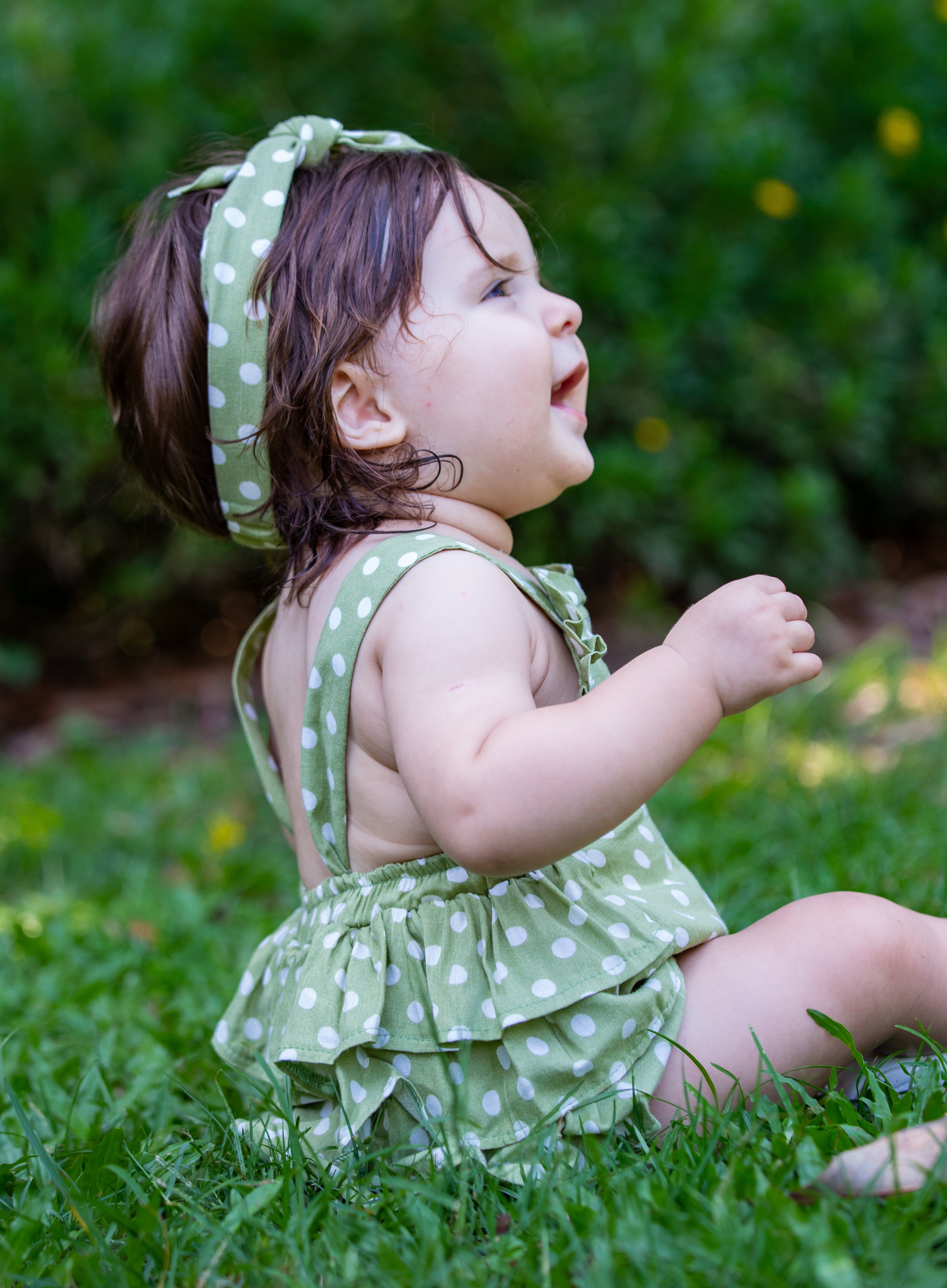 Green Polkadot Frill Romper