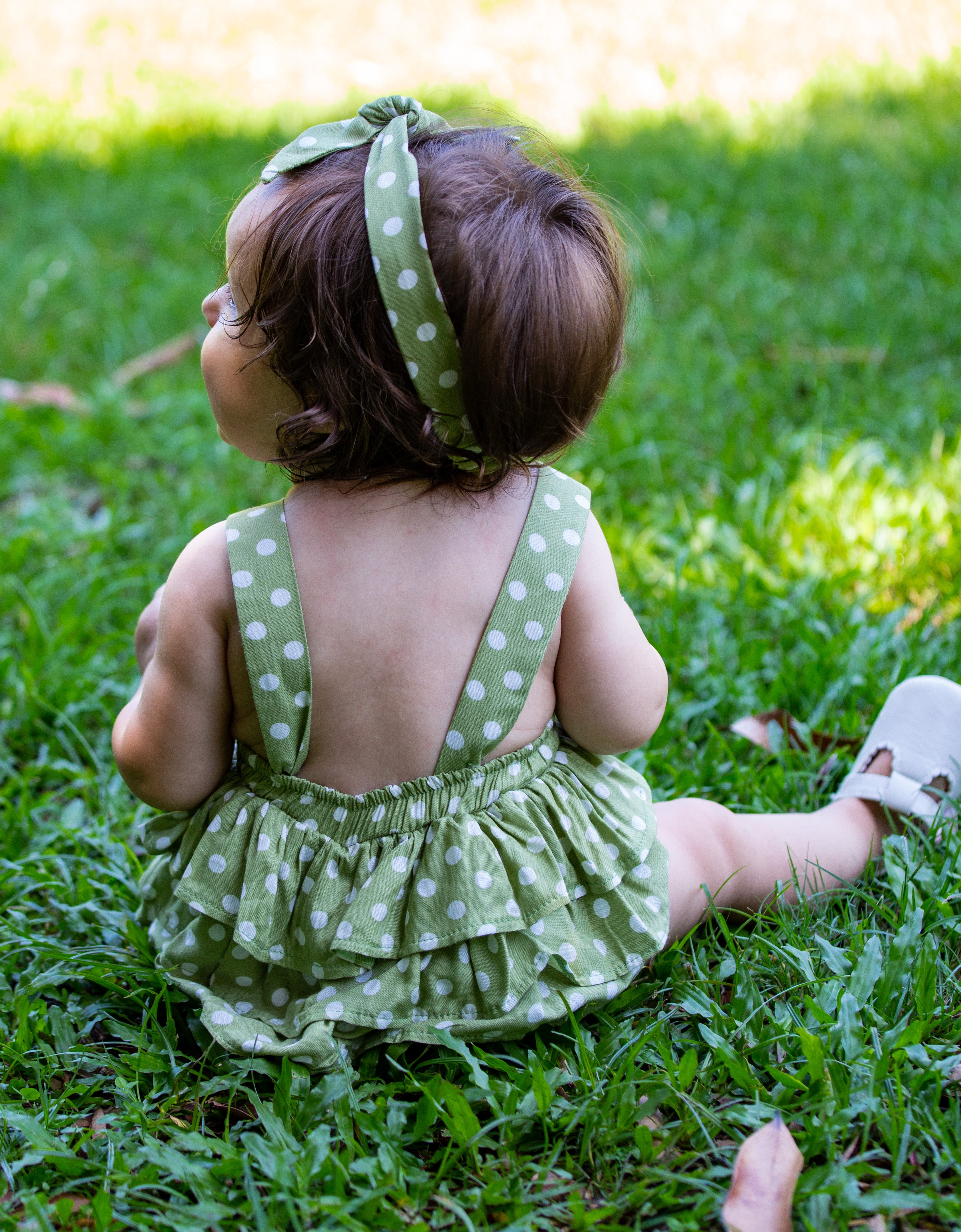 Green Polkadot Frill Romper