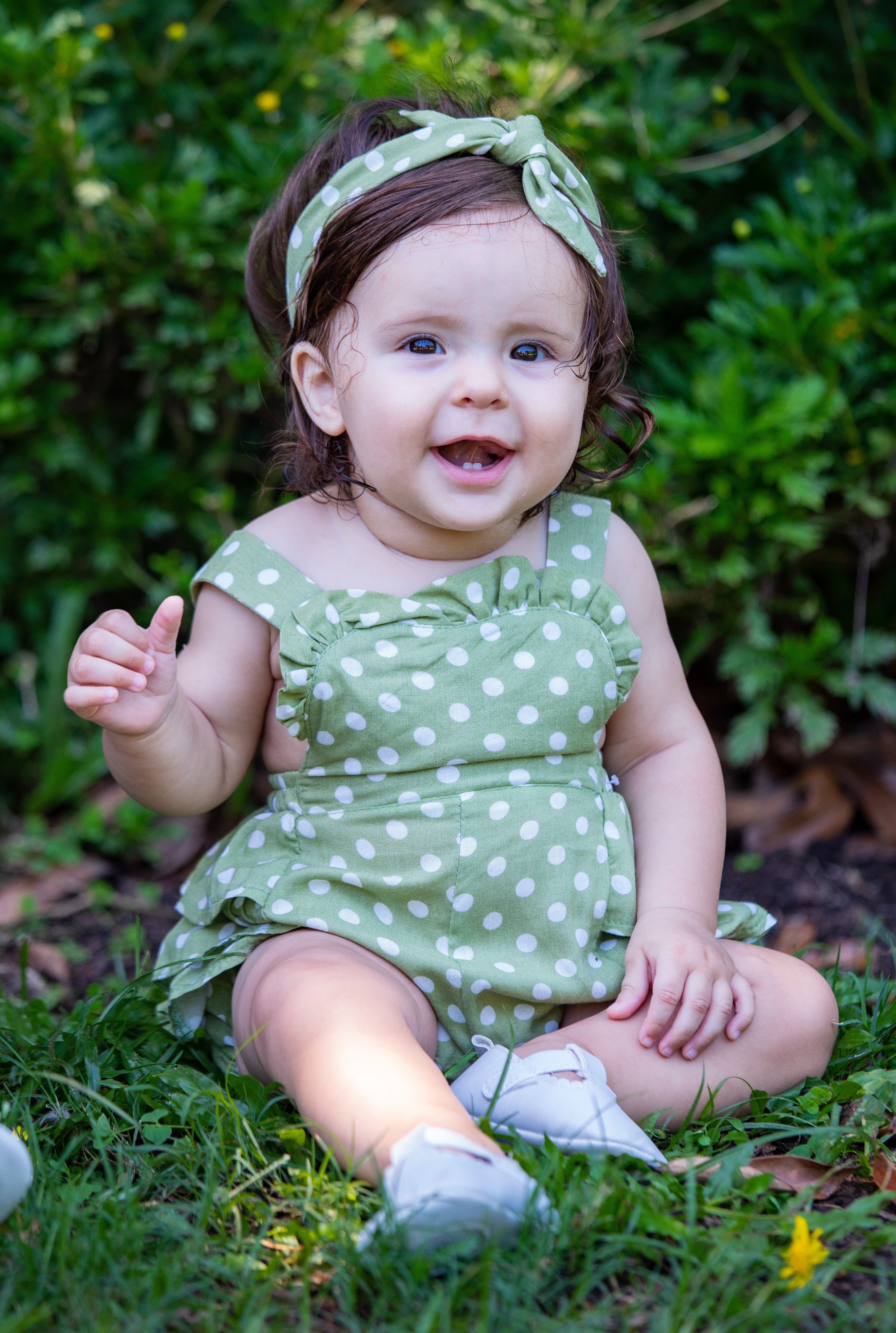 Green Polkadot Frill Romper