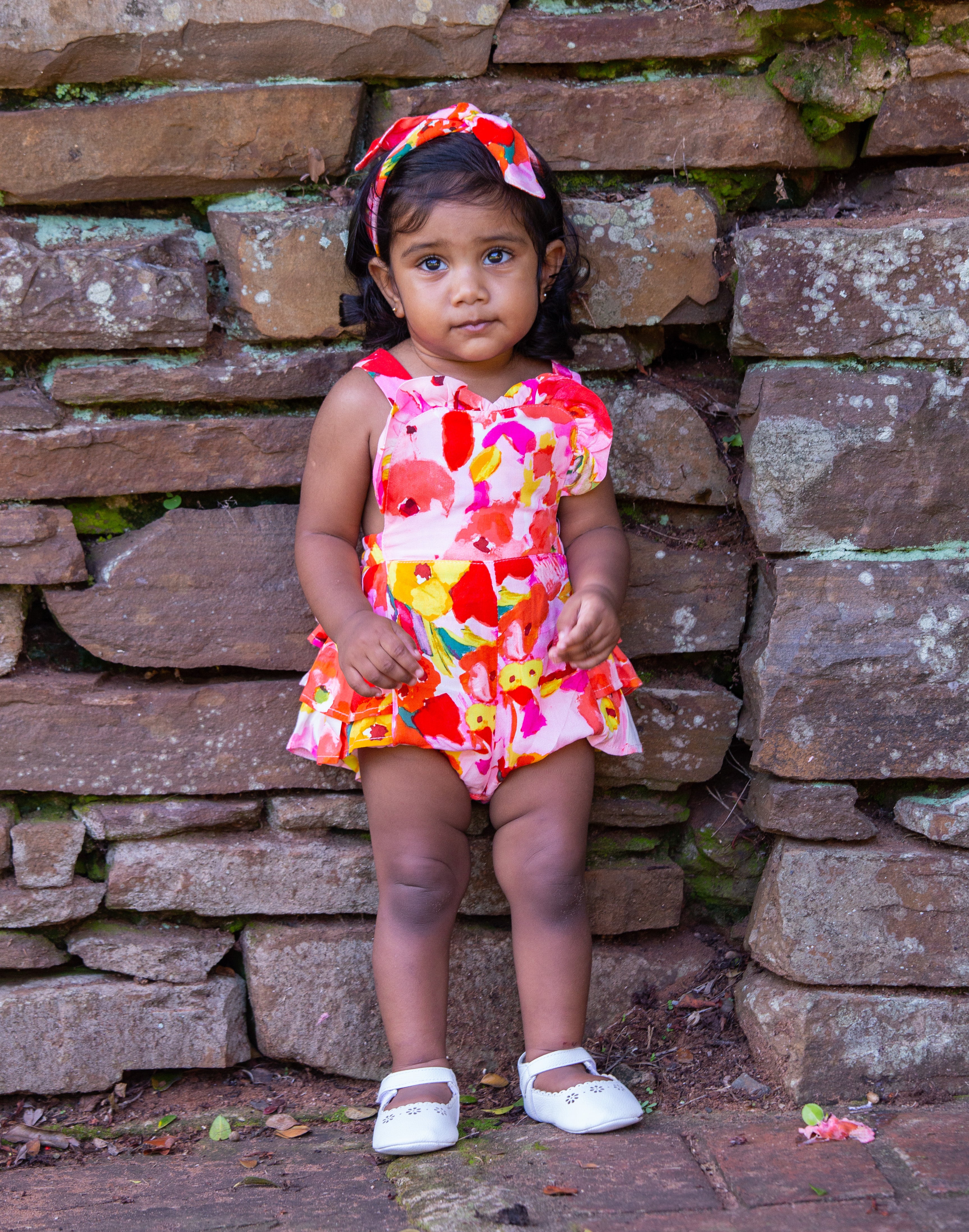 Pink & Orange Floral Frill Romper