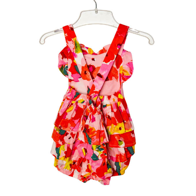 Pink & Orange Floral Frill Romper