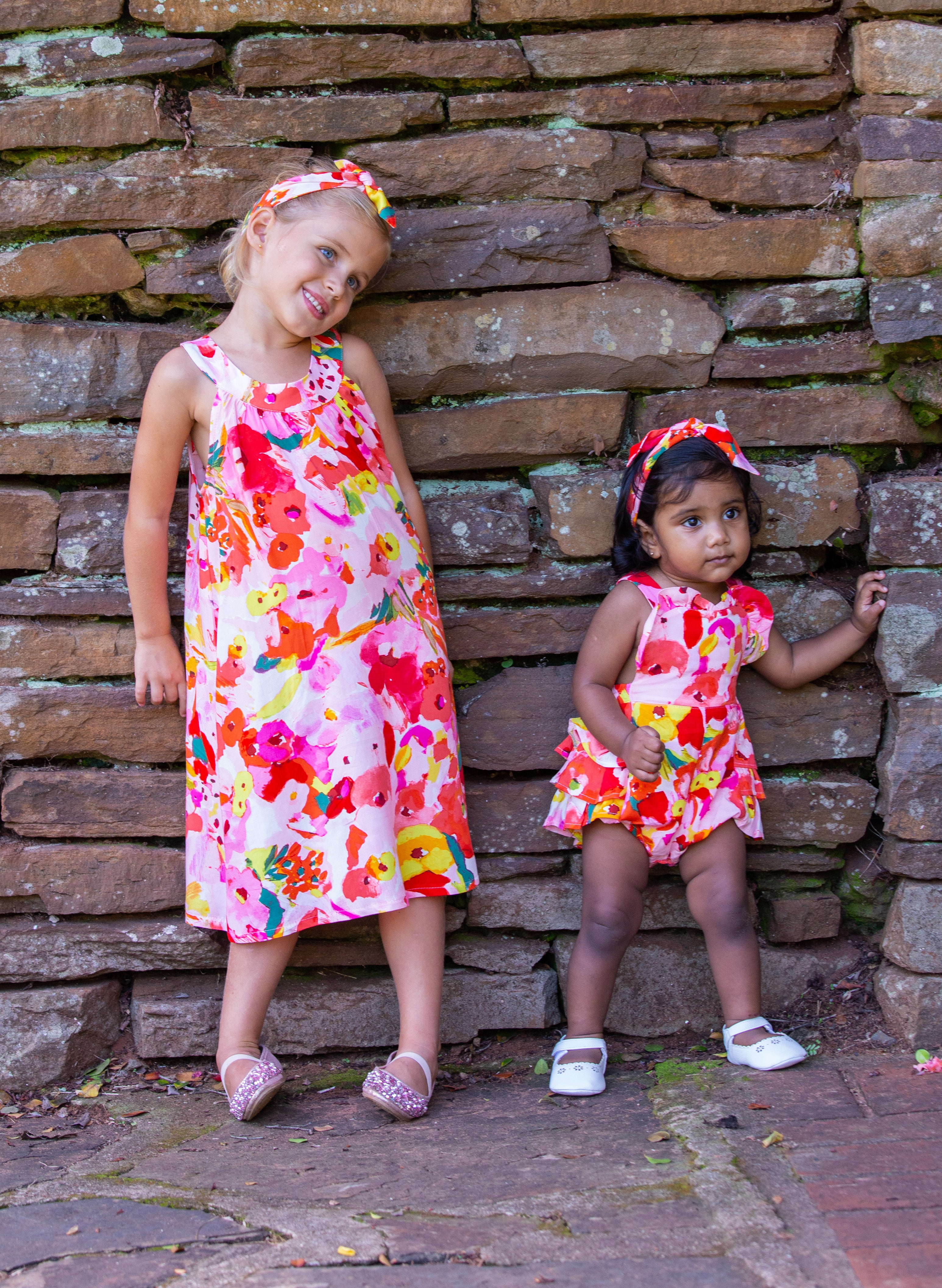 Pink & Orange Floral Frill Romper
