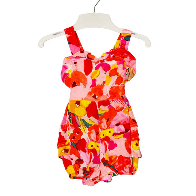 Pink & Orange Floral Frill Romper